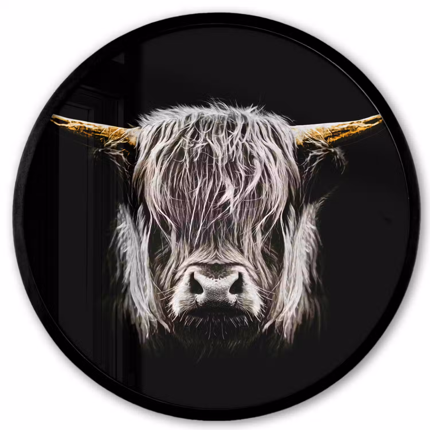 Schotse hooglander - Goud - Hoorns - Zwart wit - Koe - Dieren Fotolijst rond zonder passe partout klein -3d