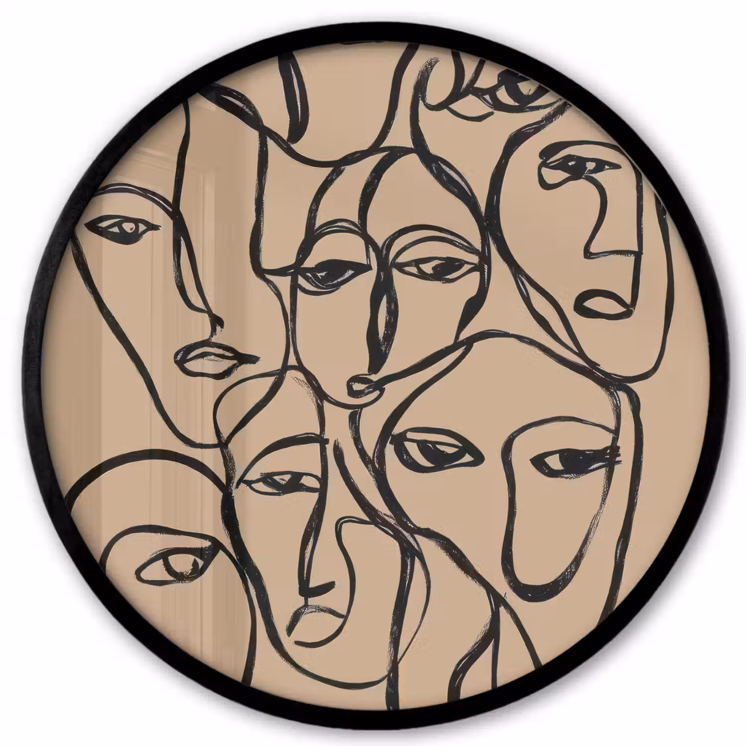 Gezichtenzee - Lijntekening - Abstract Fotolijst rond zonder passe partout klein -3d