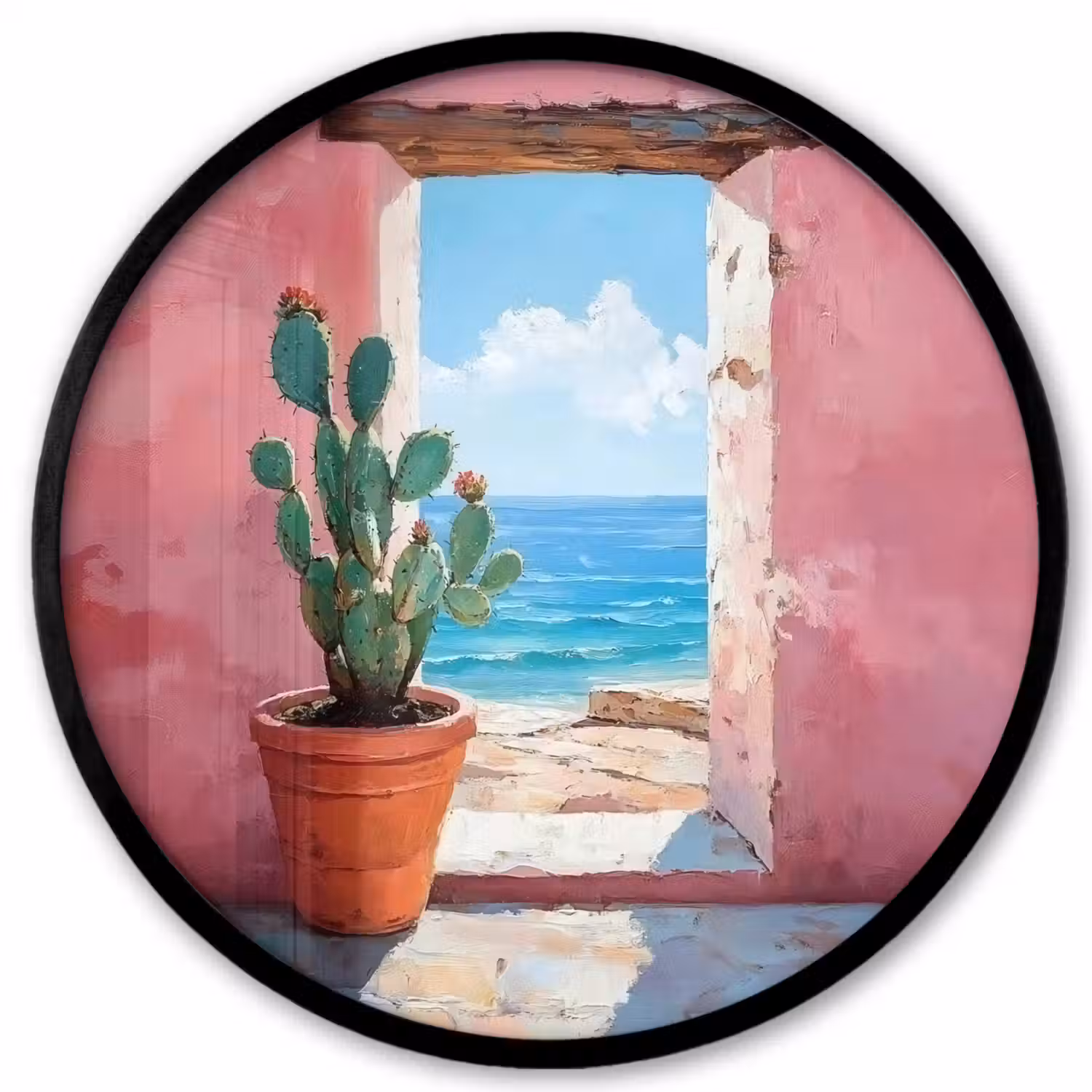 Zee - Roze - Cactus Fotolijst rond zonder passe partout klein -3d