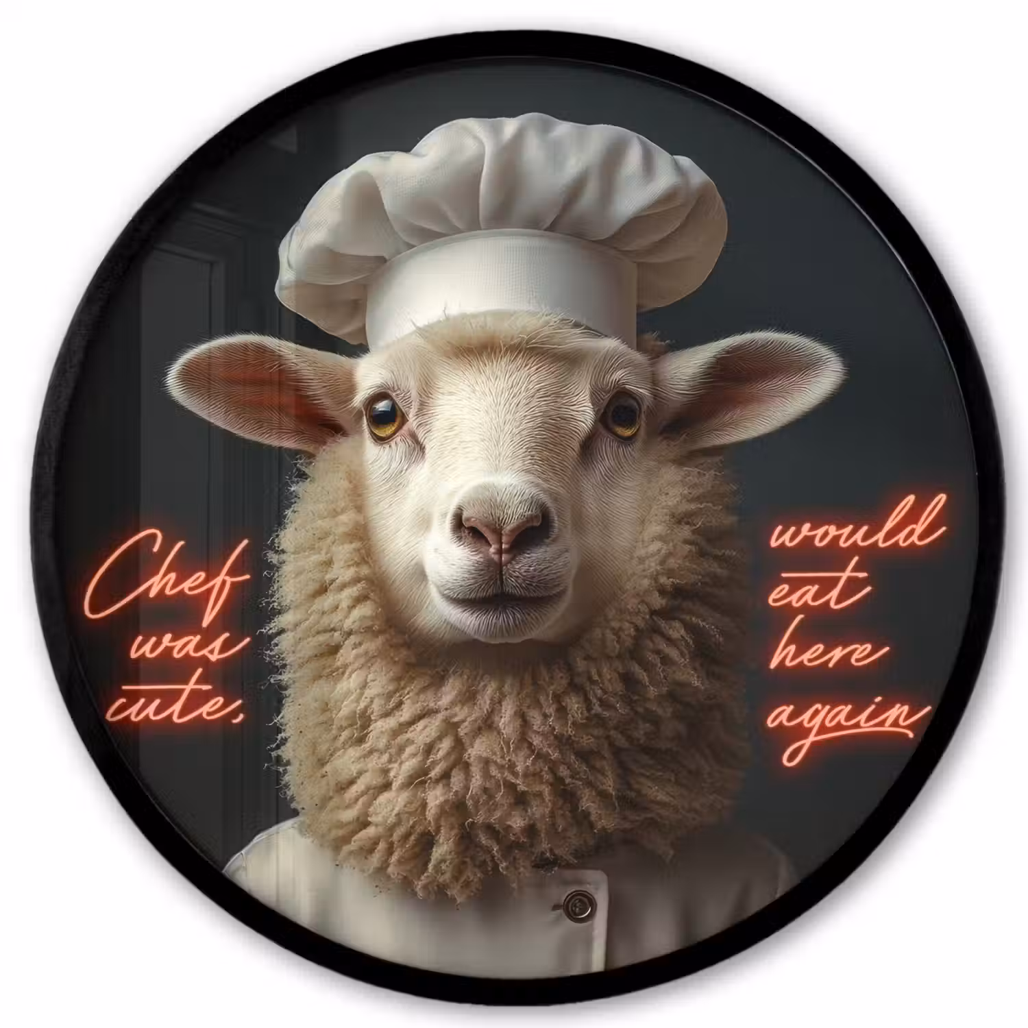 Schaap - Kokskleding - Neon - Quote Fotolijst rond zonder passe partout klein -3d
