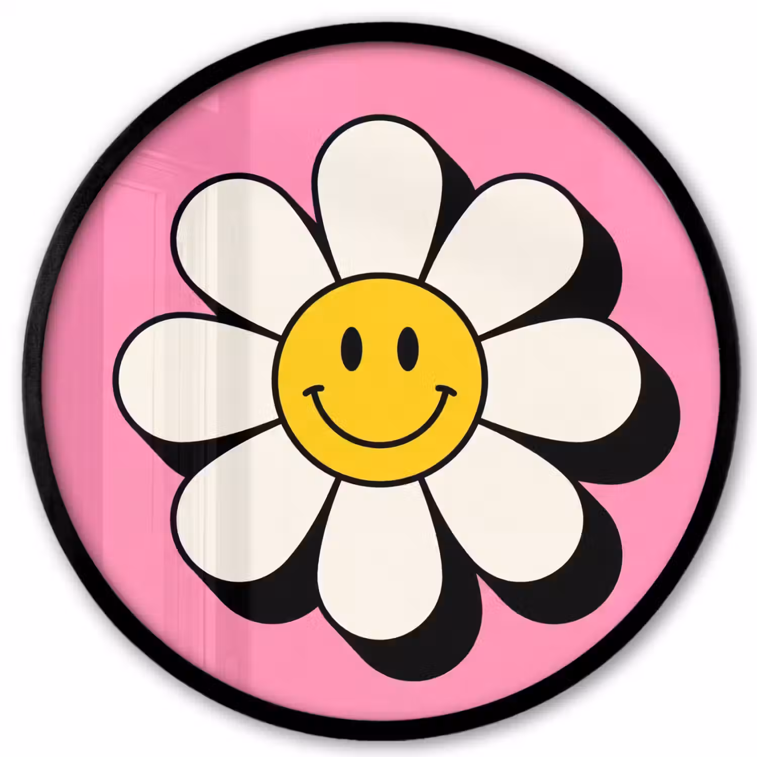 Smiley - Bloem - Roze Fotolijst rond zonder passe partout klein -3d