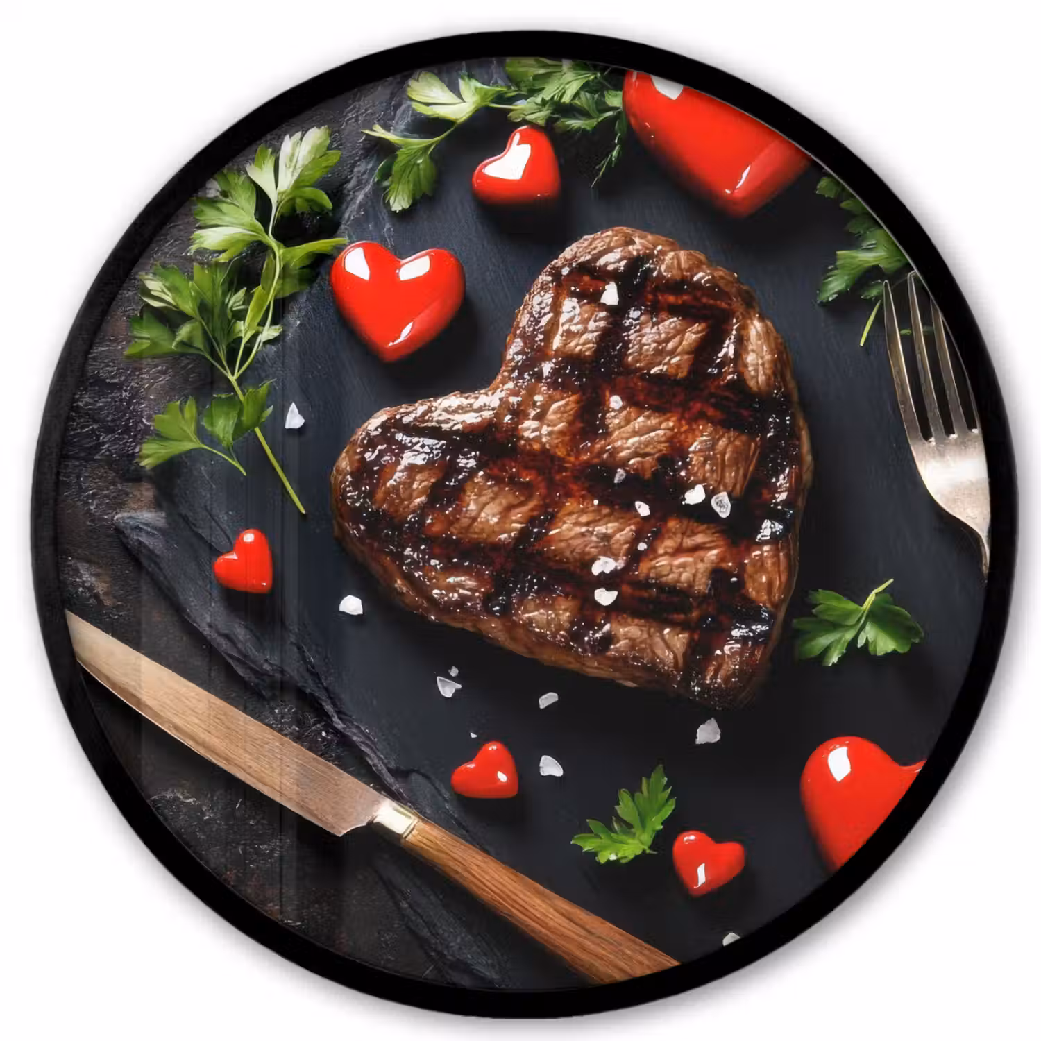 Steak - Hart - Bestek Fotolijst rond zonder passe partout klein -3d