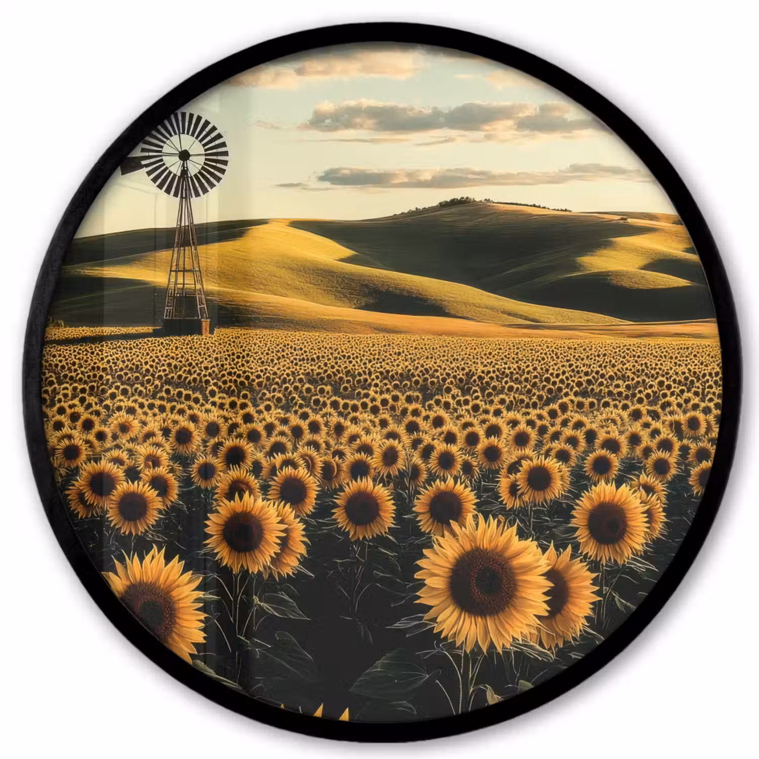 Zonnebloem - Veld - Windmolen Fotolijst rond zonder passe partout klein -3d