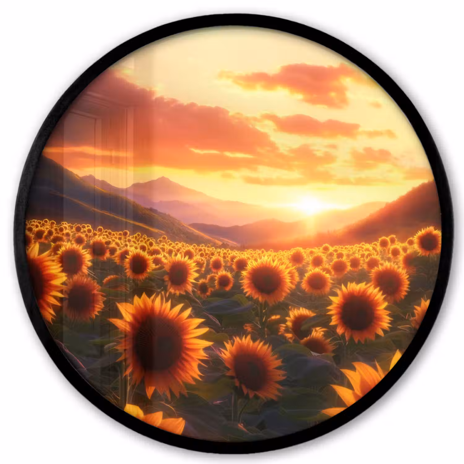 Zonnebloemen - Zonsondergang - Landschap Fotolijst rond zonder passe partout klein -3d