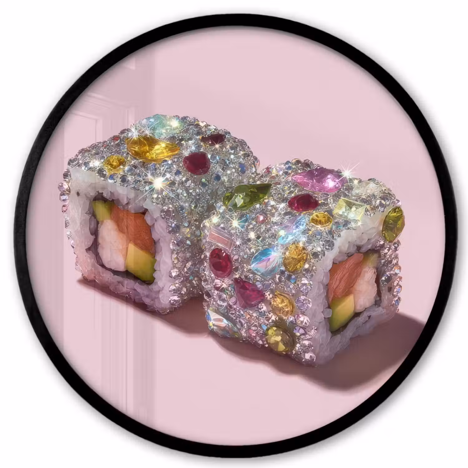 Sushi - Rolletjes - Steentjes - Kleurrijk Fotolijst rond zonder passe partout klein -3d