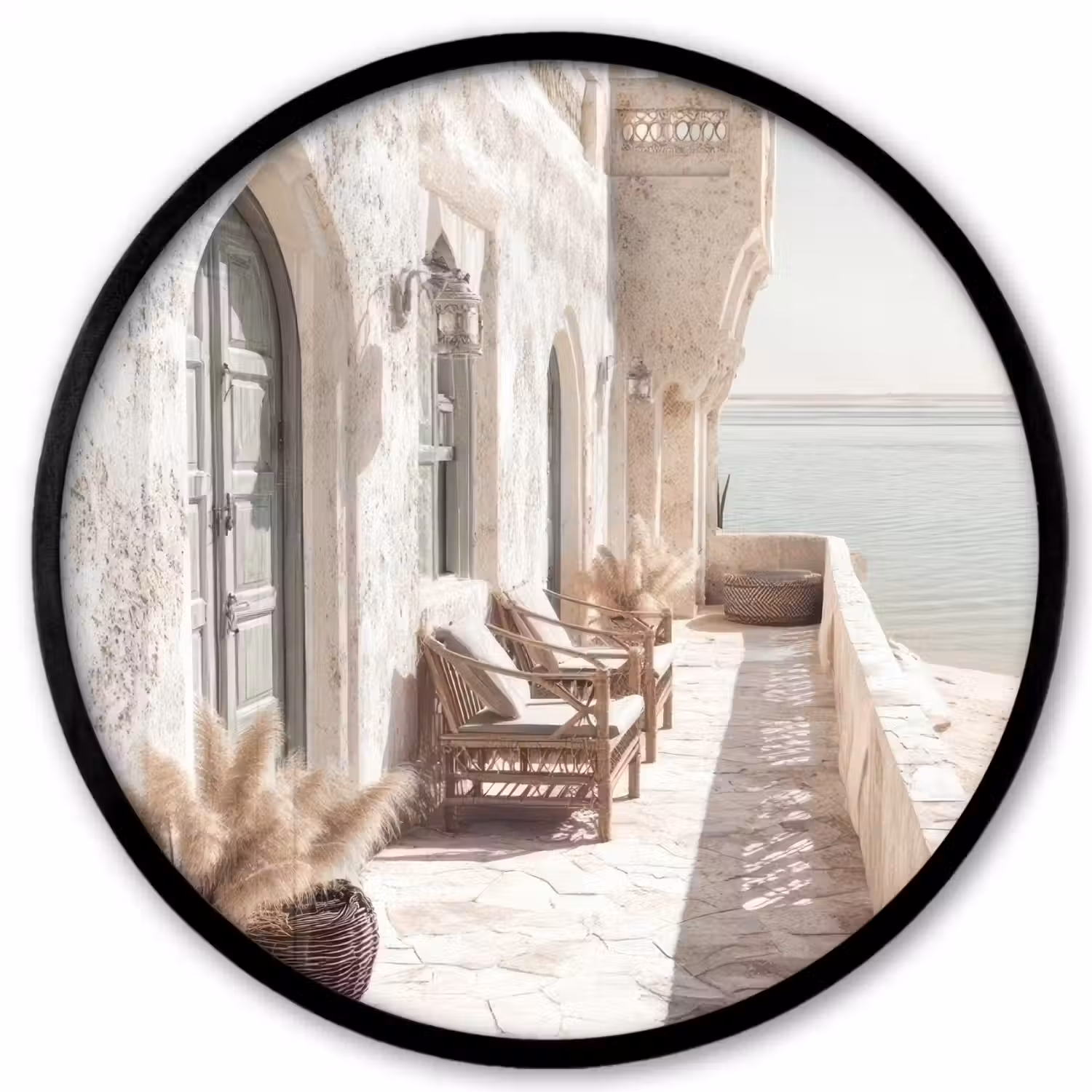 Terras - Stoelen - Strand - Beige Fotolijst rond zonder passe partout klein -3d