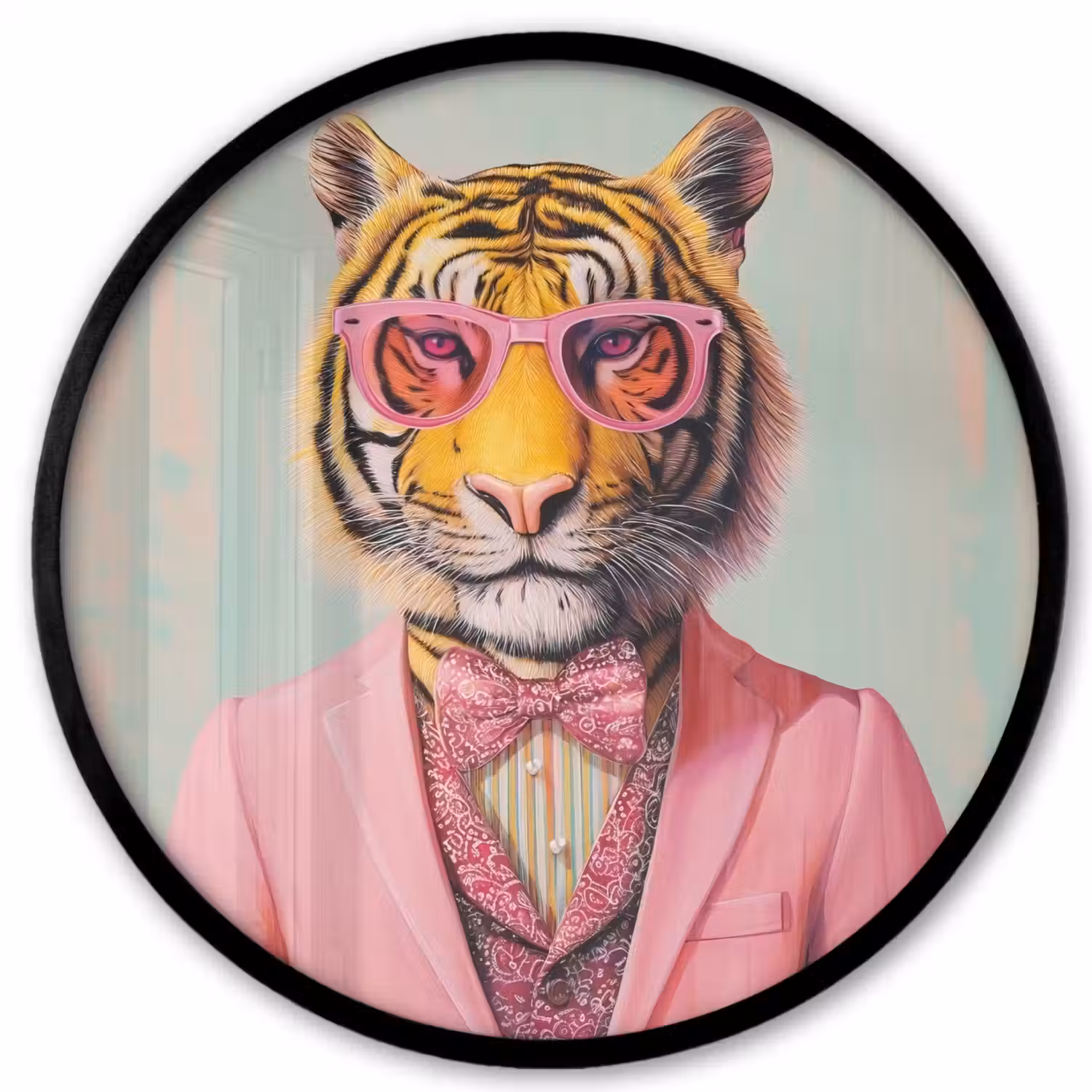 Tijger - Strik - Jasje - Roze Fotolijst rond zonder passe partout klein -3d