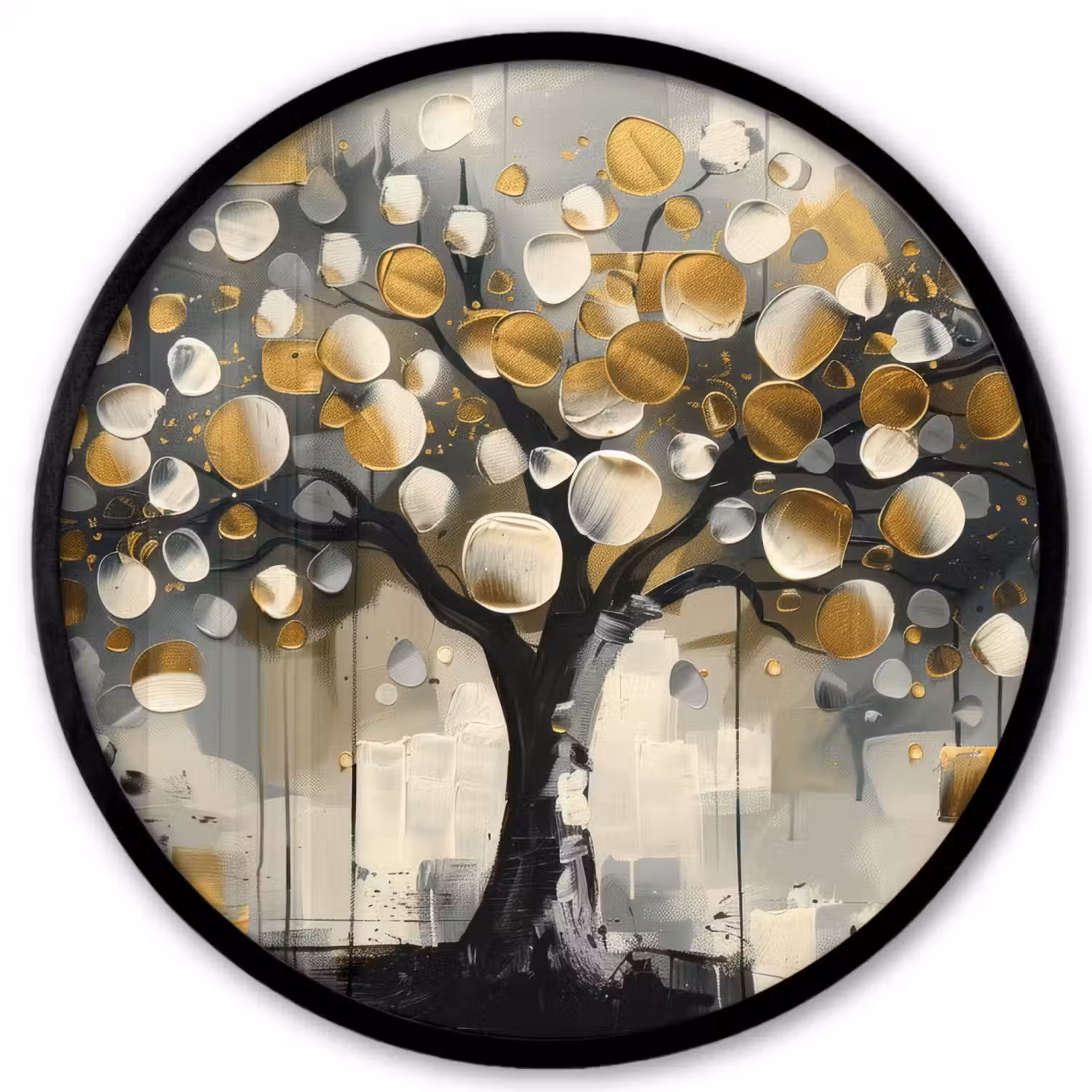 Boom - Abstract - Beige - Goud - Zwart Fotolijst rond zonder passe partout klein -3d