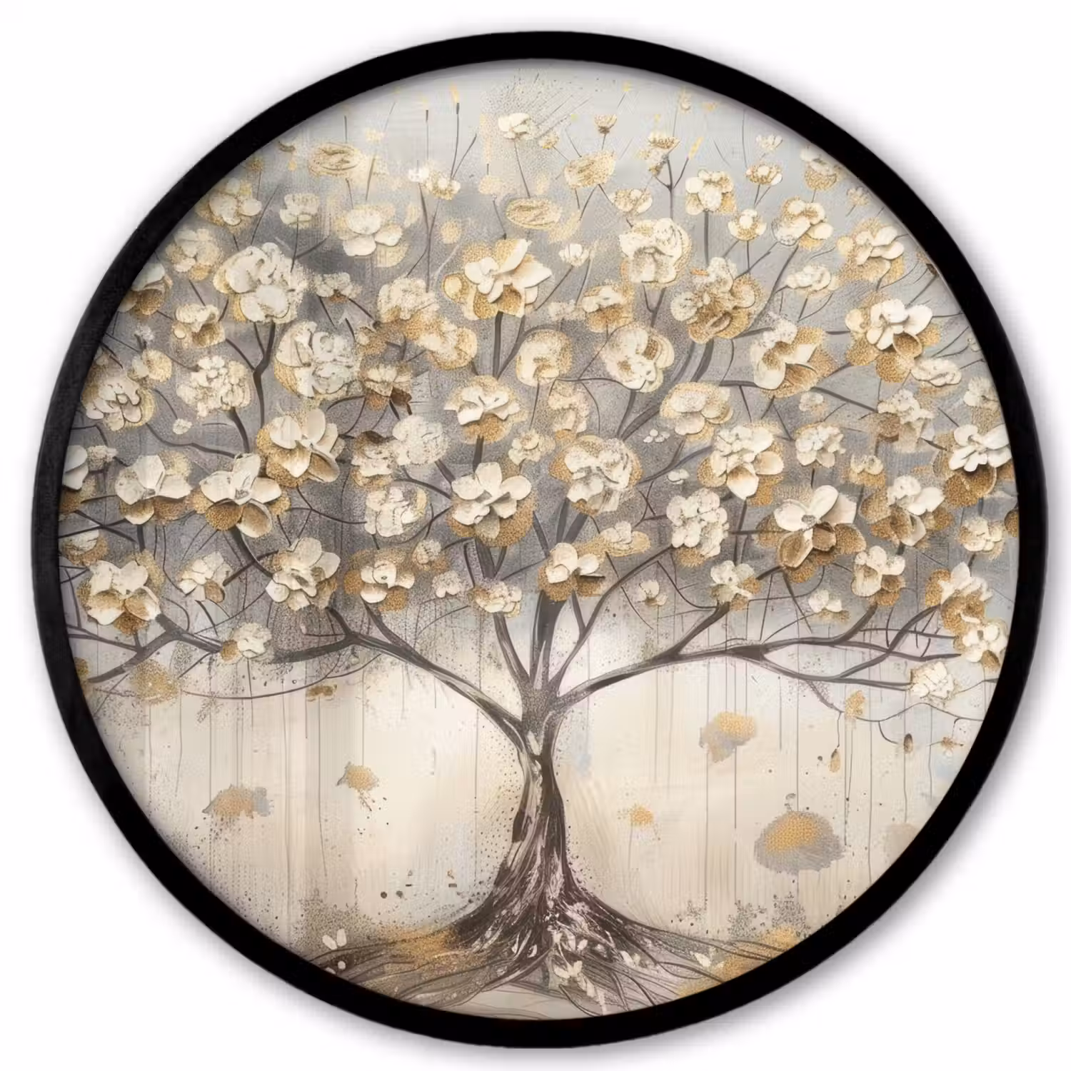 Boom - Beige - Goud - Verflook - Grijs Fotolijst rond zonder passe partout klein -3d