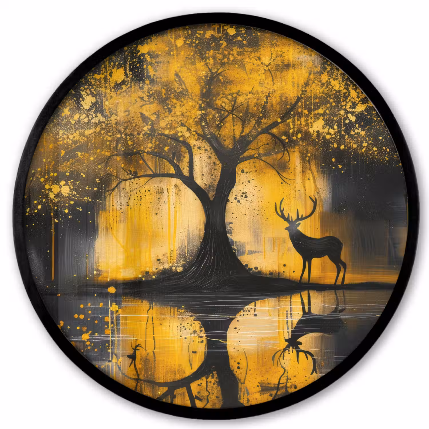 Boom - Verflook - Hert - Natuur - Goud Fotolijst rond zonder passe partout klein -3d
