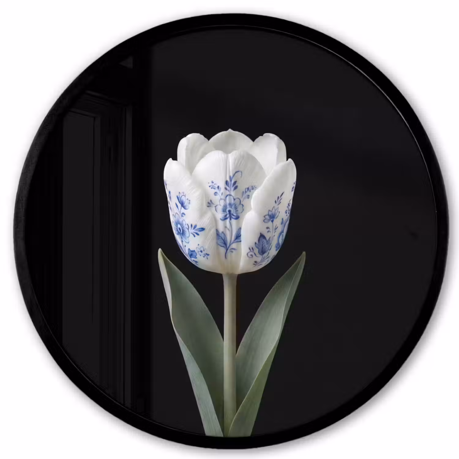 Tulp - Patroon - Blauw Fotolijst rond zonder passe partout klein -3d