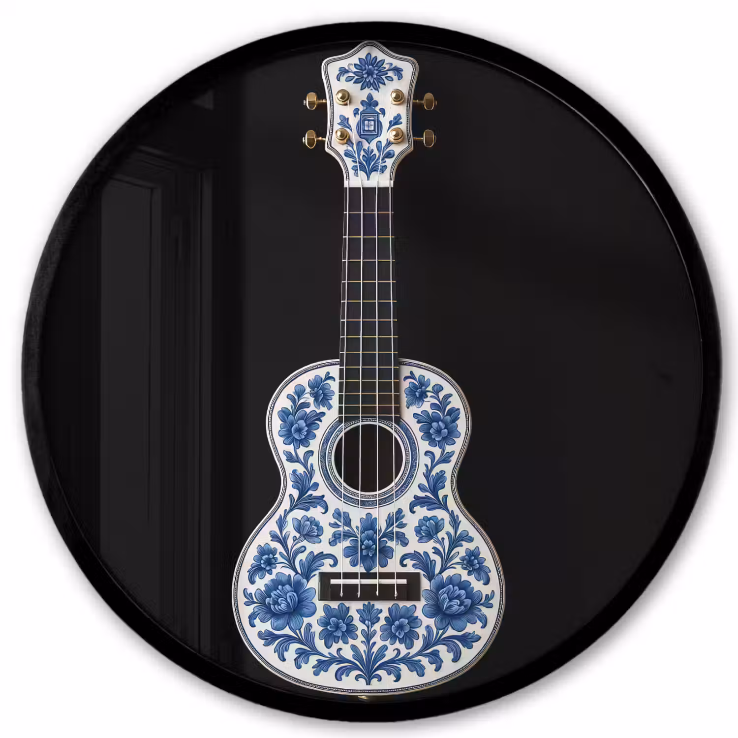 Ukelele - Delfts - Blauw - Muziek Fotolijst rond zonder passe partout klein -3d