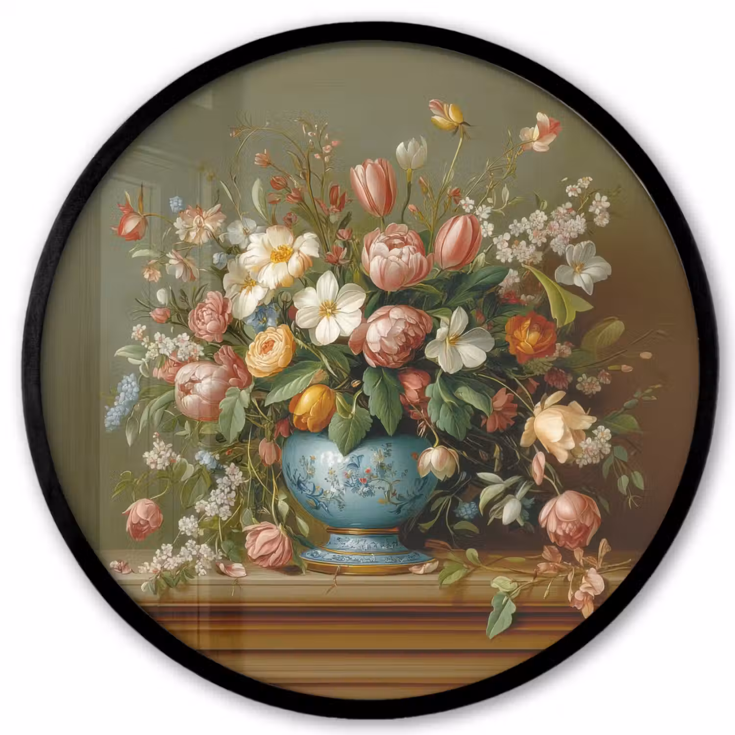 Vaas - Pastel - Kleuren - Bloemen Fotolijst rond zonder passe partout klein -3d