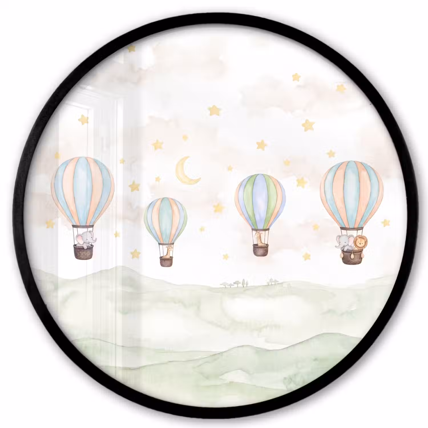 Aquarel - Luchtballonnen - Pastel Fotolijst rond zonder passe partout klein -3d