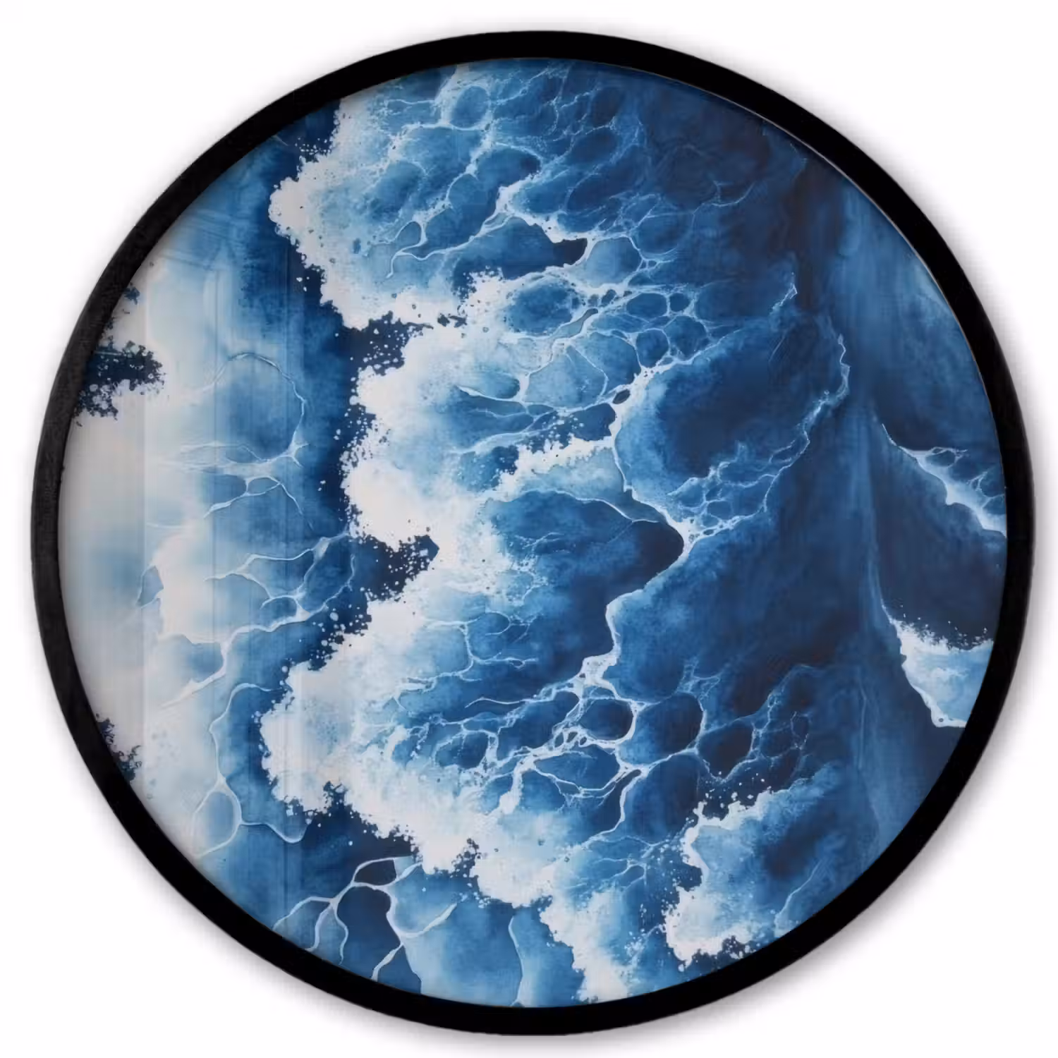 Golven - Blauw - Schuim Fotolijst rond zonder passe partout klein -3d