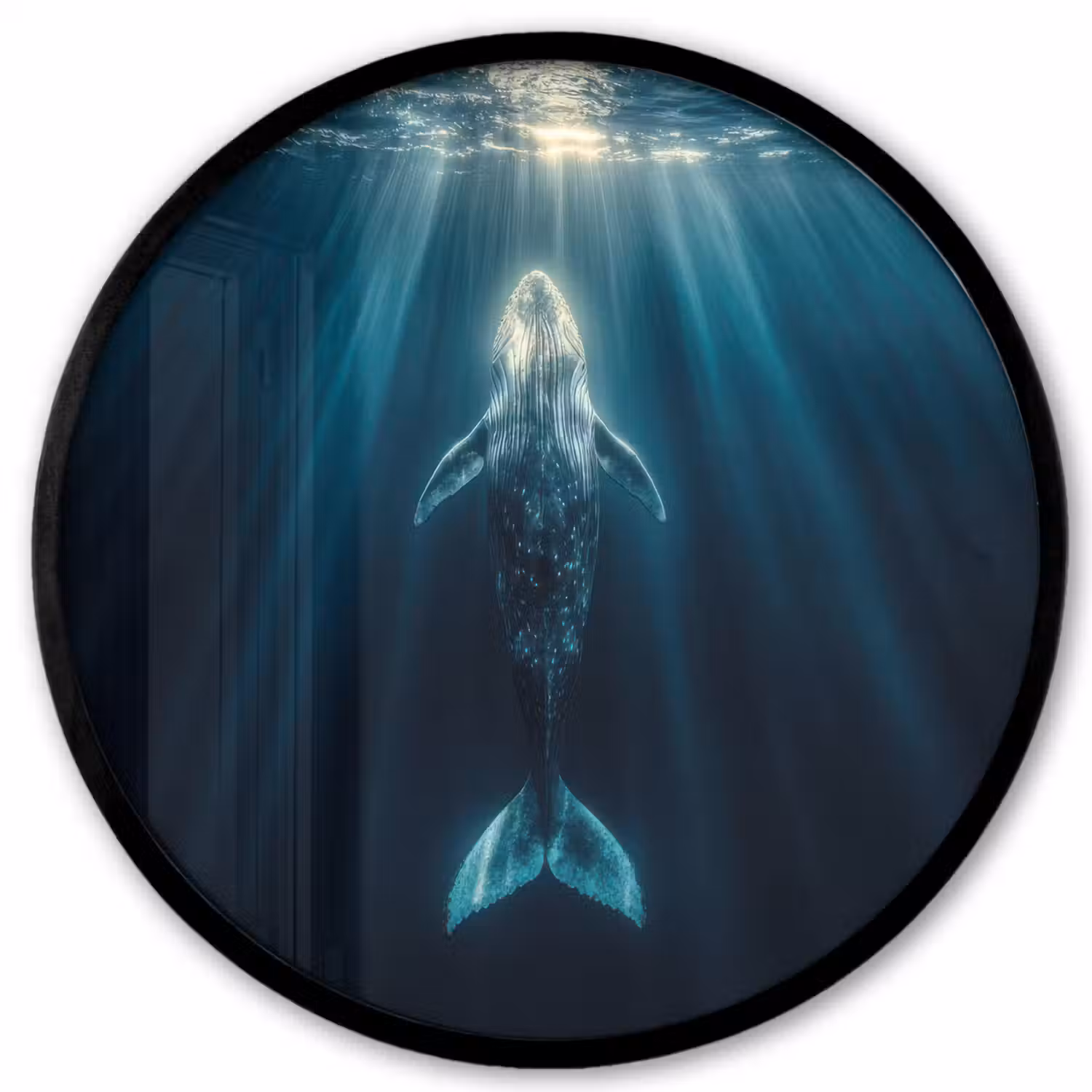 Walvis - Water - Zonnestralen - Blauw Fotolijst rond zonder passe partout klein -3d