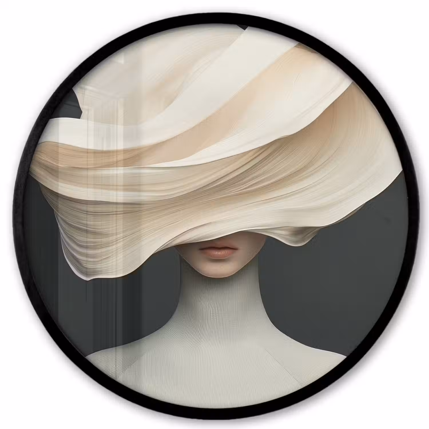 Vrouw - Beige - hoed Fotolijst rond zonder passe partout klein -3d