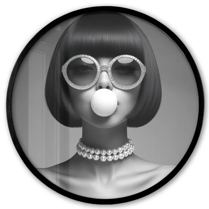 Vrouw - Zwart Wit - Ketting - Zonnebril Fotolijst rond zonder passe partout klein -3d