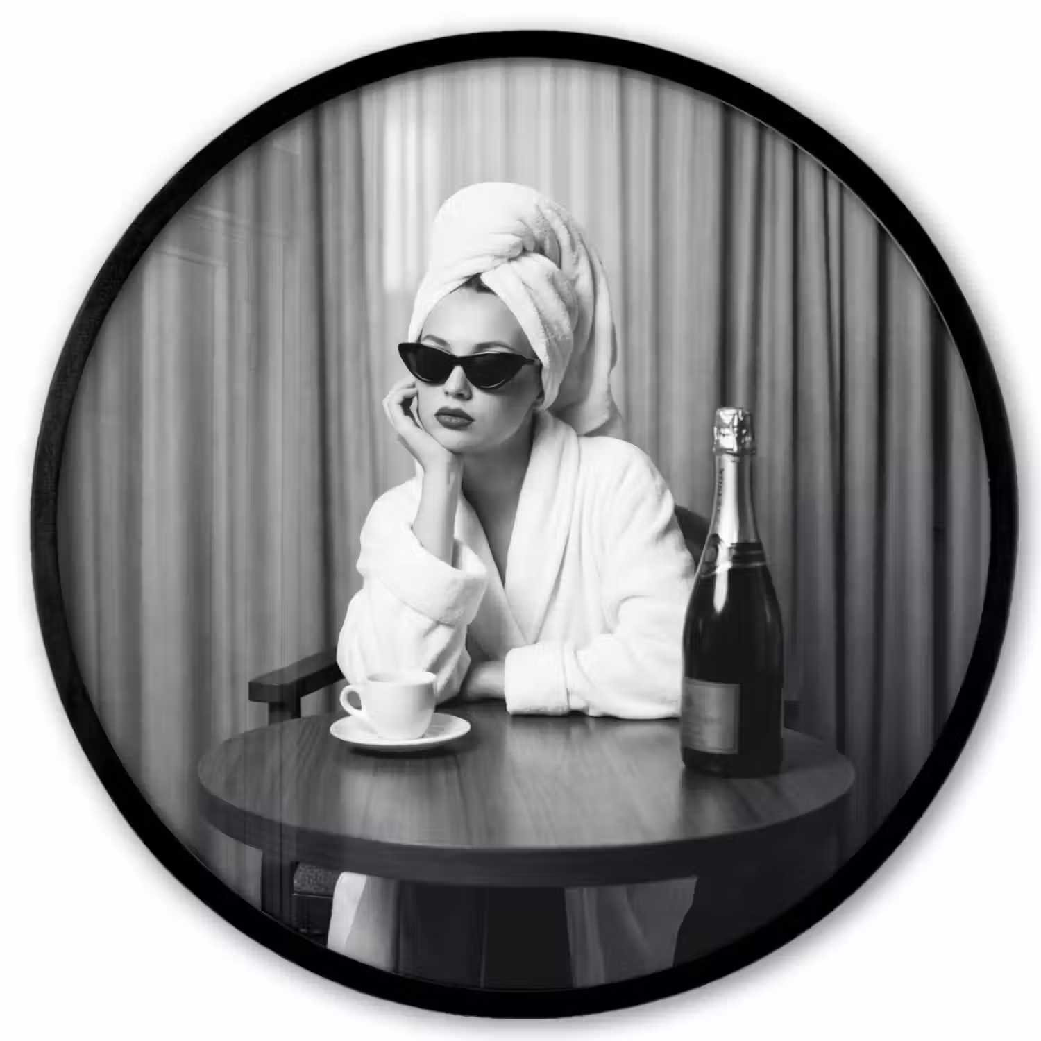 Vrouw - Bubbels - Zwart - Wit Fotolijst rond zonder passe partout klein -3d