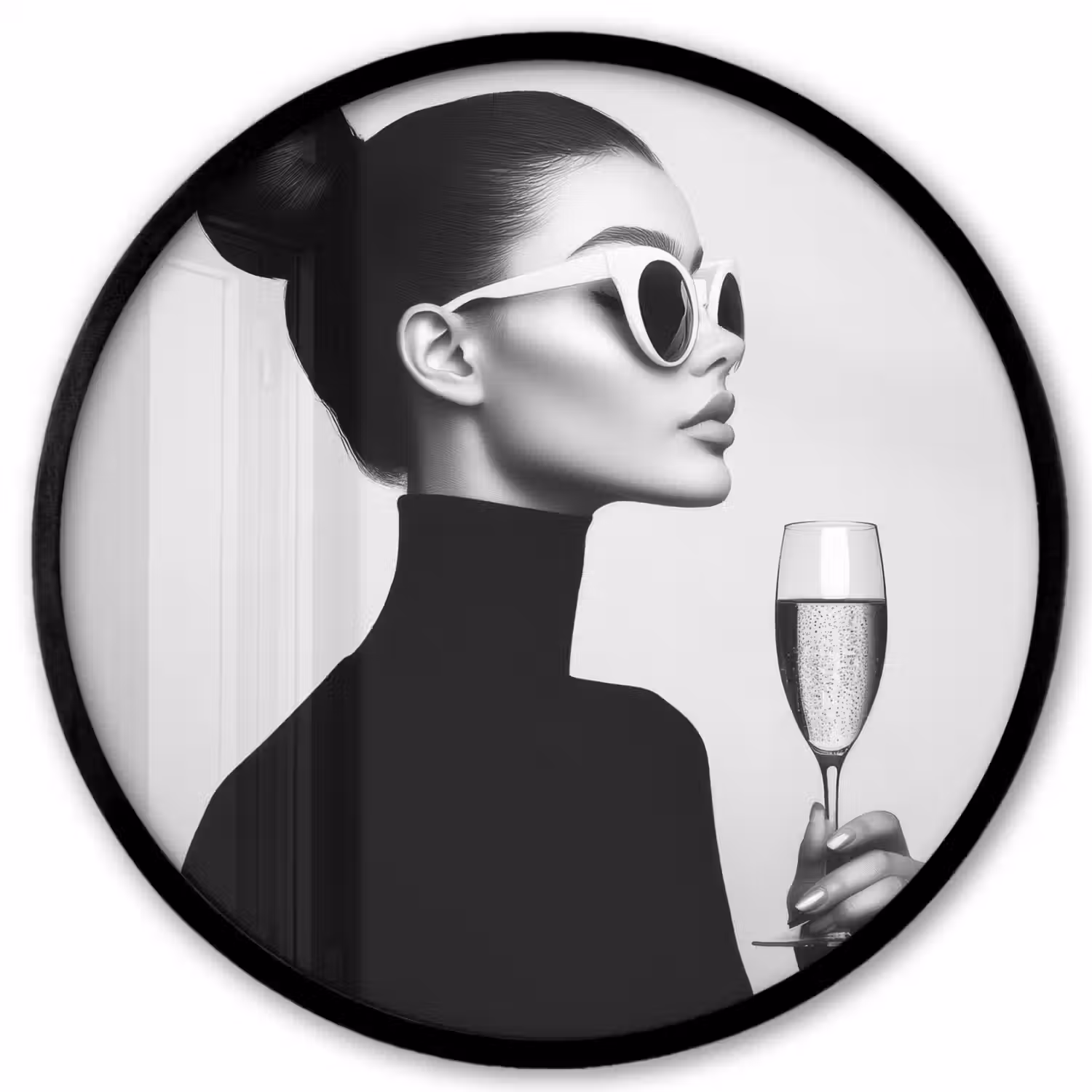 Vrouw - Champagne - Modern Fotolijst rond zonder passe partout klein -3d