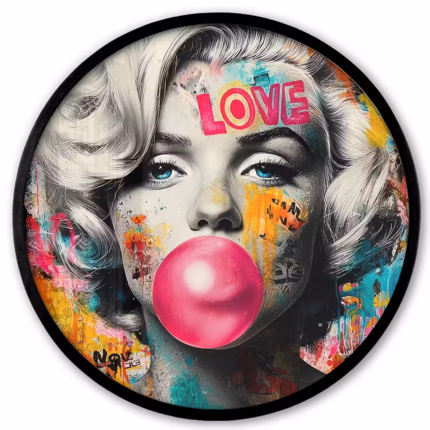 Vrouw - Kauwgom - Graffiti - Neonkleuren Fotolijst rond zonder passe partout klein -3d
