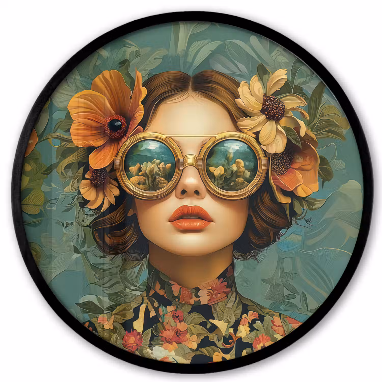 Vrouw - Bloemen - Vlinders - Natuur - Vintage Fotolijst rond zonder passe partout klein -3d
