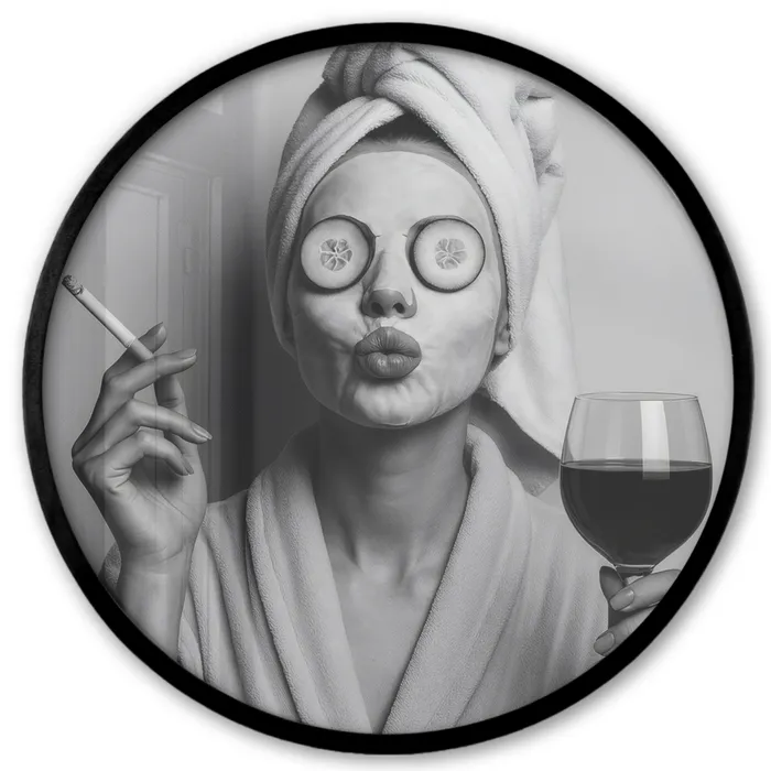 Vrouw - Masker - Wijn - Sigaret Fotolijst rond zonder passe partout klein -3d