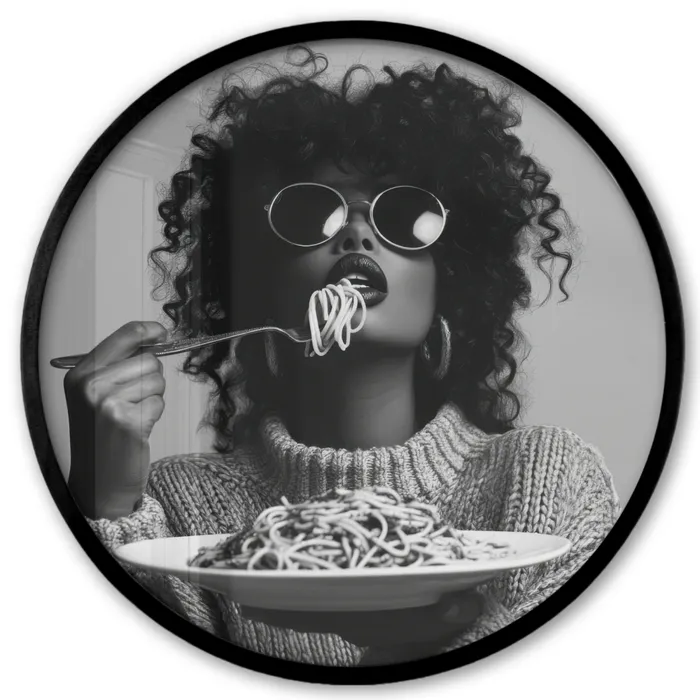 Vrouw - Pasta - Zwart - Wit Fotolijst rond zonder passe partout klein -3d