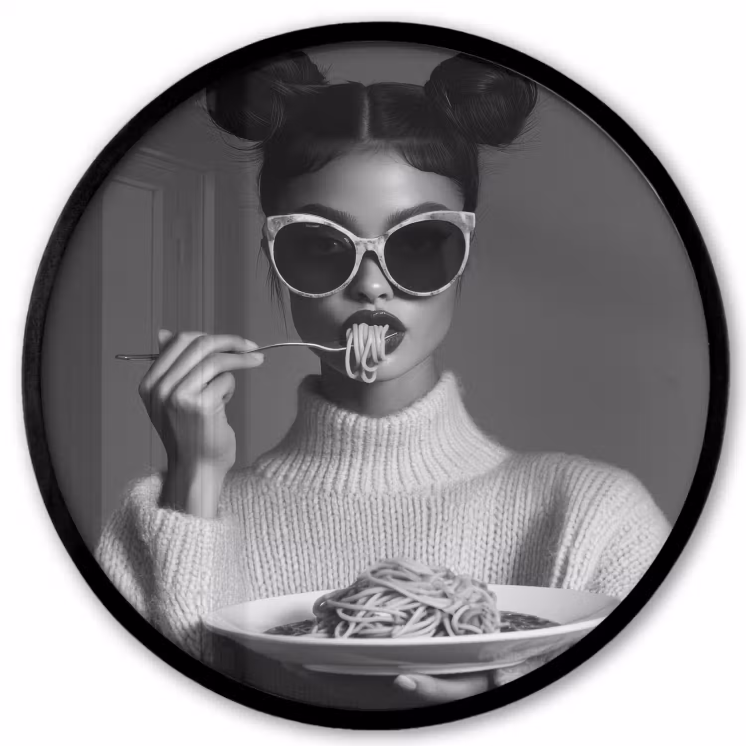 Vrouw - Pasta - Zonnebril Fotolijst rond zonder passe partout klein -3d