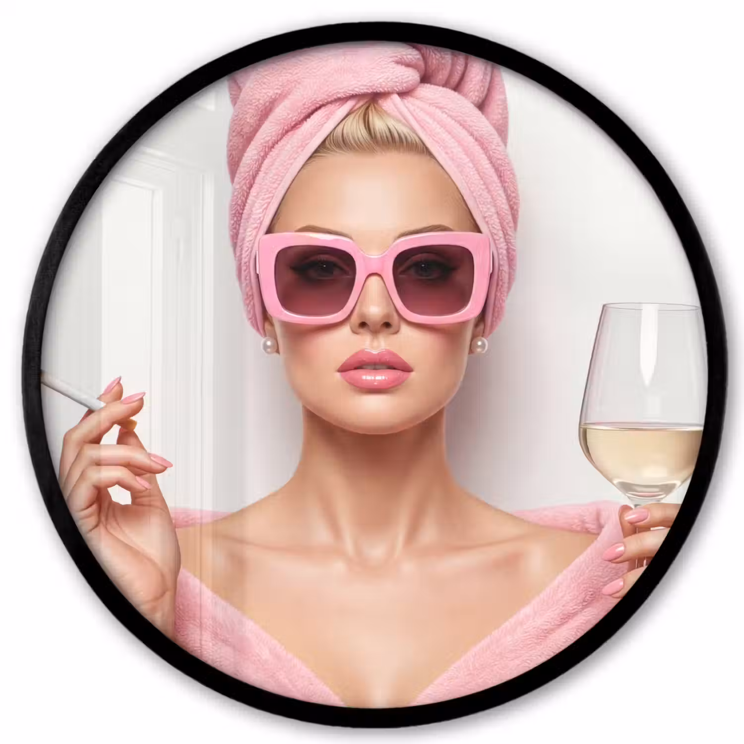 Vrouw - Roze - Wijn - Zonnebril Fotolijst rond zonder passe partout klein -3d