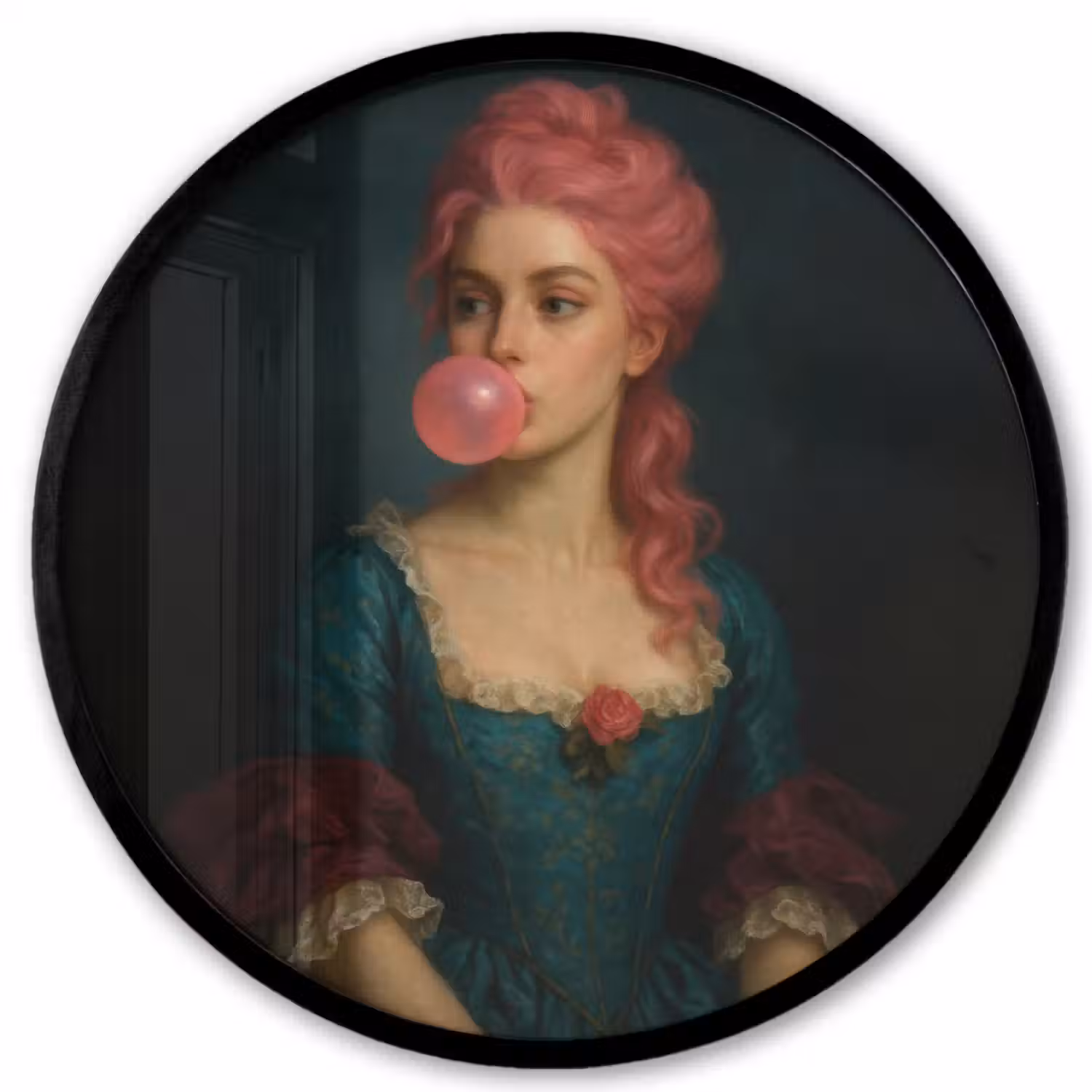 Vrouw - Portret - Kauwgombel Fotolijst rond zonder passe partout klein -3d