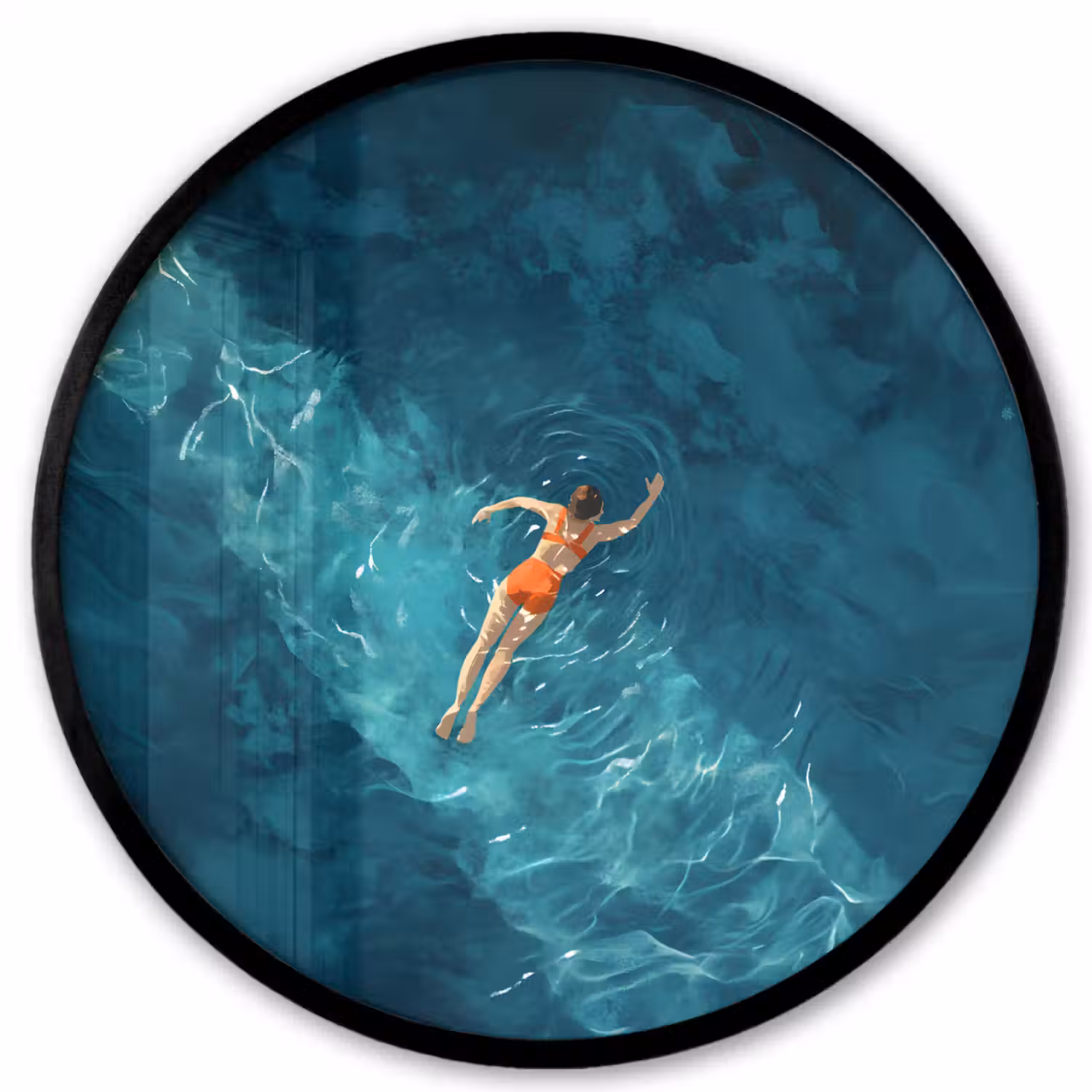 Vrouw - Water - Bikini - Oranje Fotolijst rond zonder passe partout klein -3d