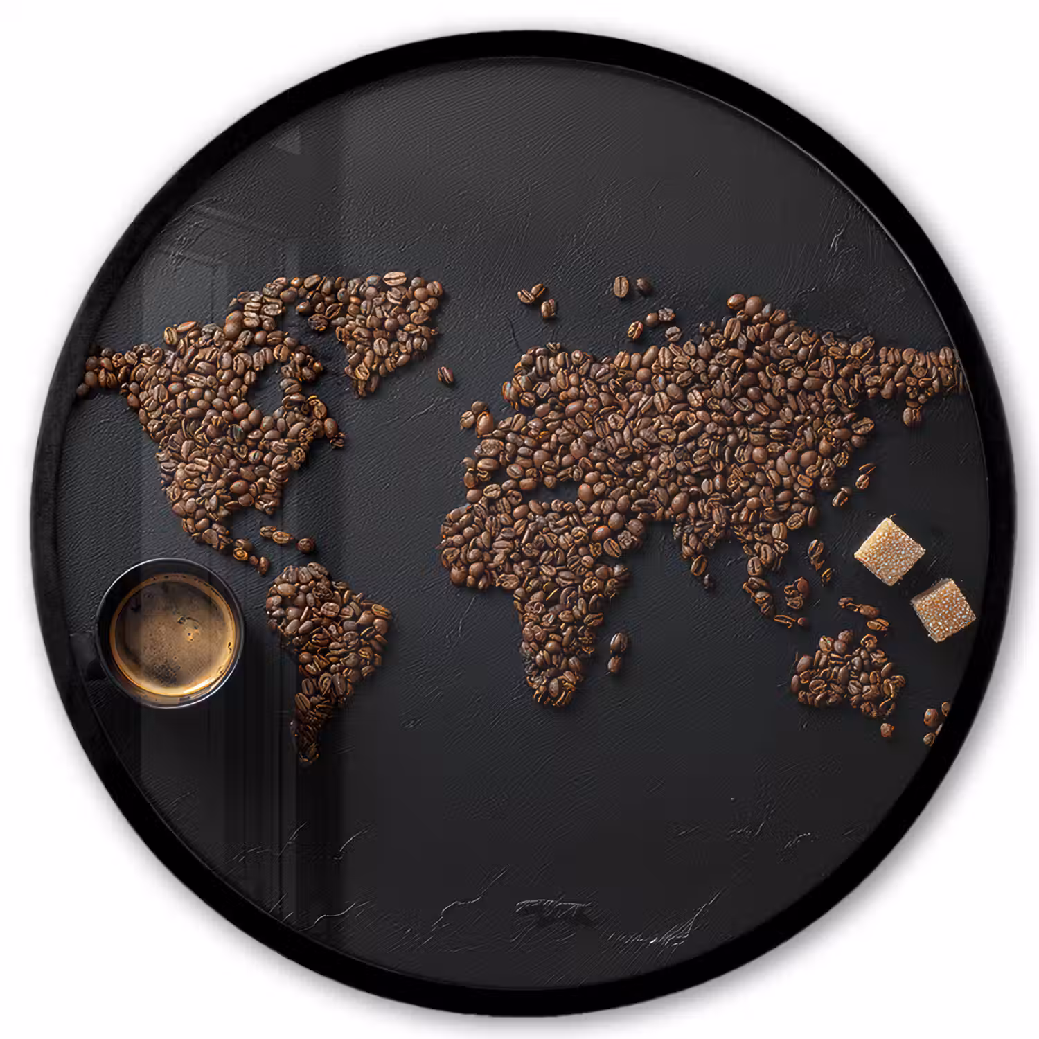 Wereldkaart - Espresso - Zwart Fotolijst rond zonder passe partout klein -3d
