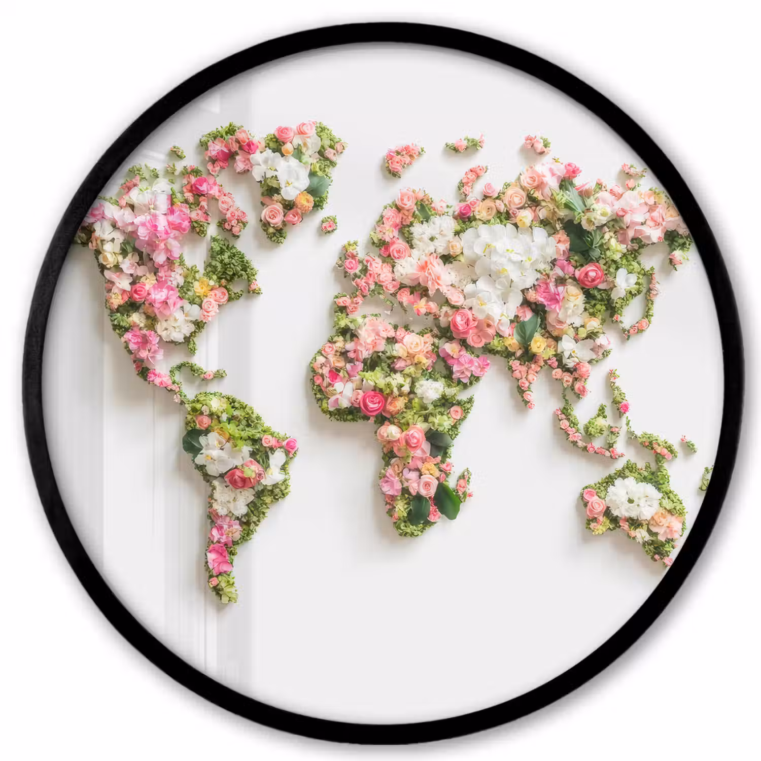 Wereldkaart - Bloemen - Subtiel Fotolijst rond zonder passe partout klein -3d
