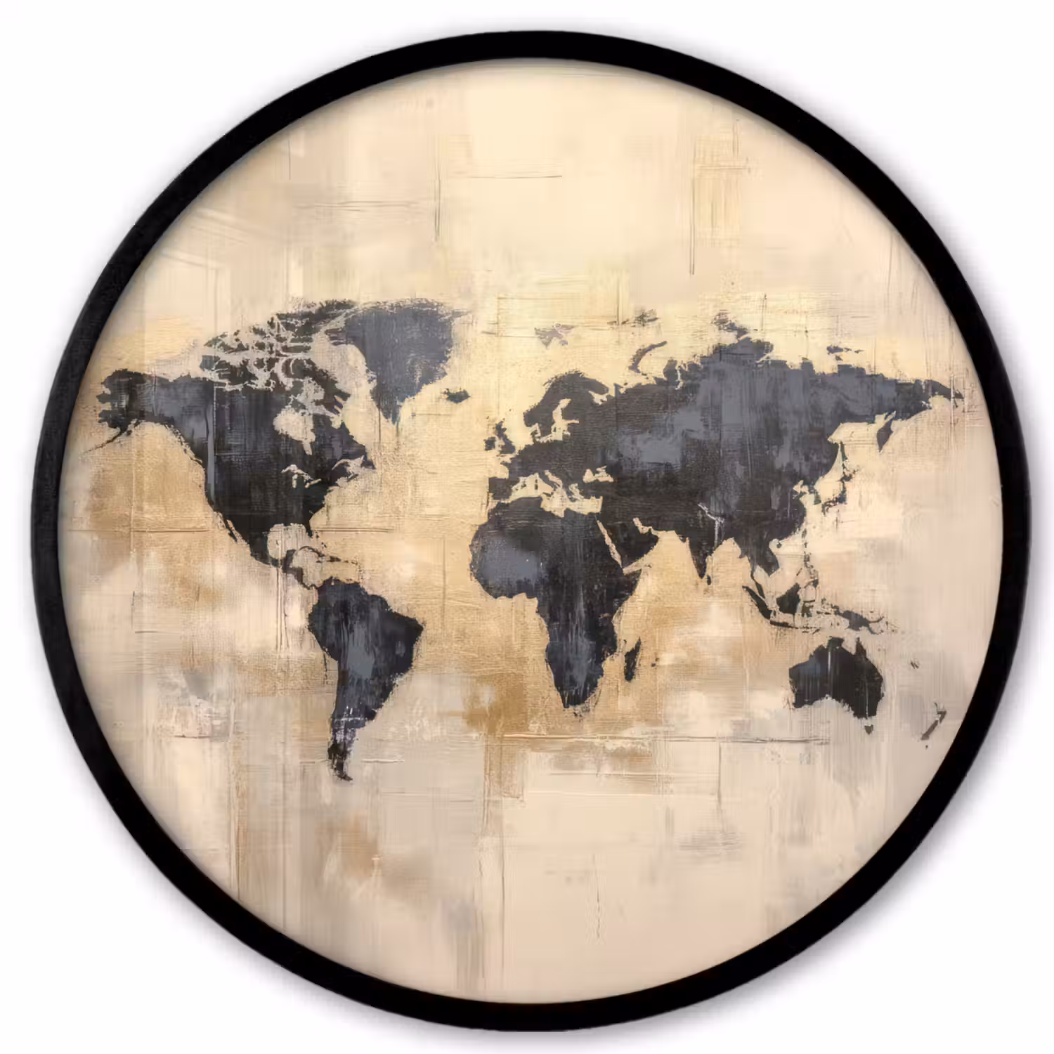Wereldkaart - Goud - Zwart - Abstract Fotolijst rond zonder passe partout klein -3d