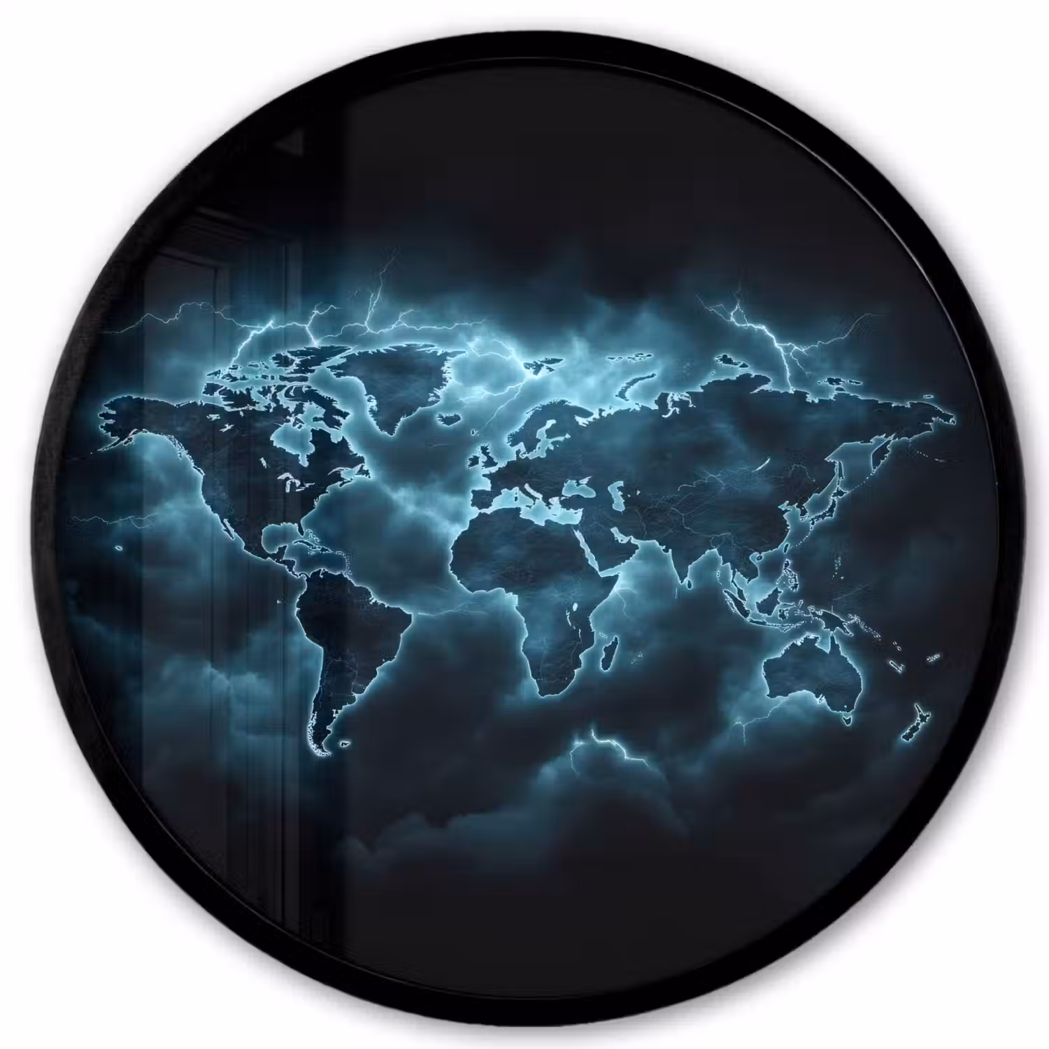 Wereldkaart - Bliksem - Blauw Fotolijst rond zonder passe partout klein -3d