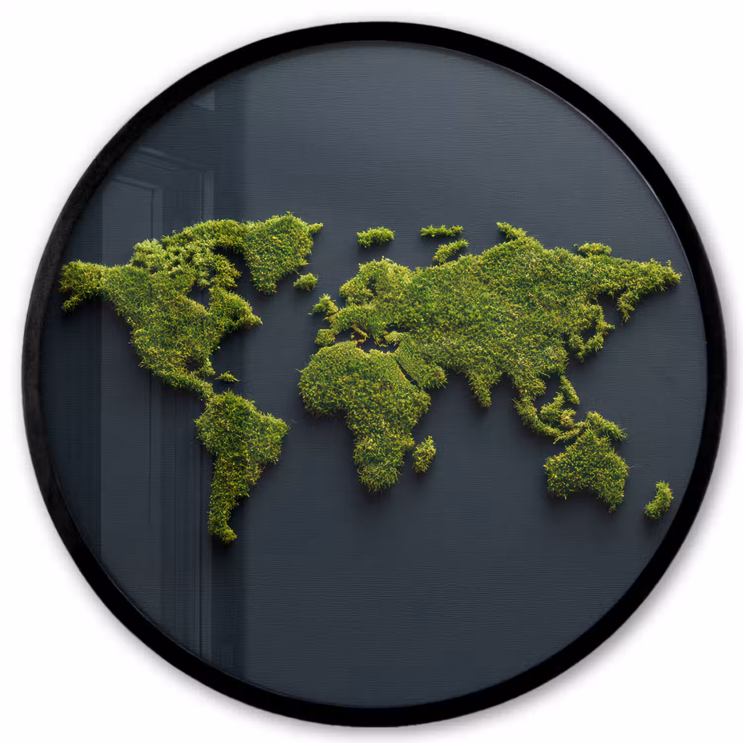Wereldkaart - Mos -Levendig effect Fotolijst rond zonder passe partout klein -3d