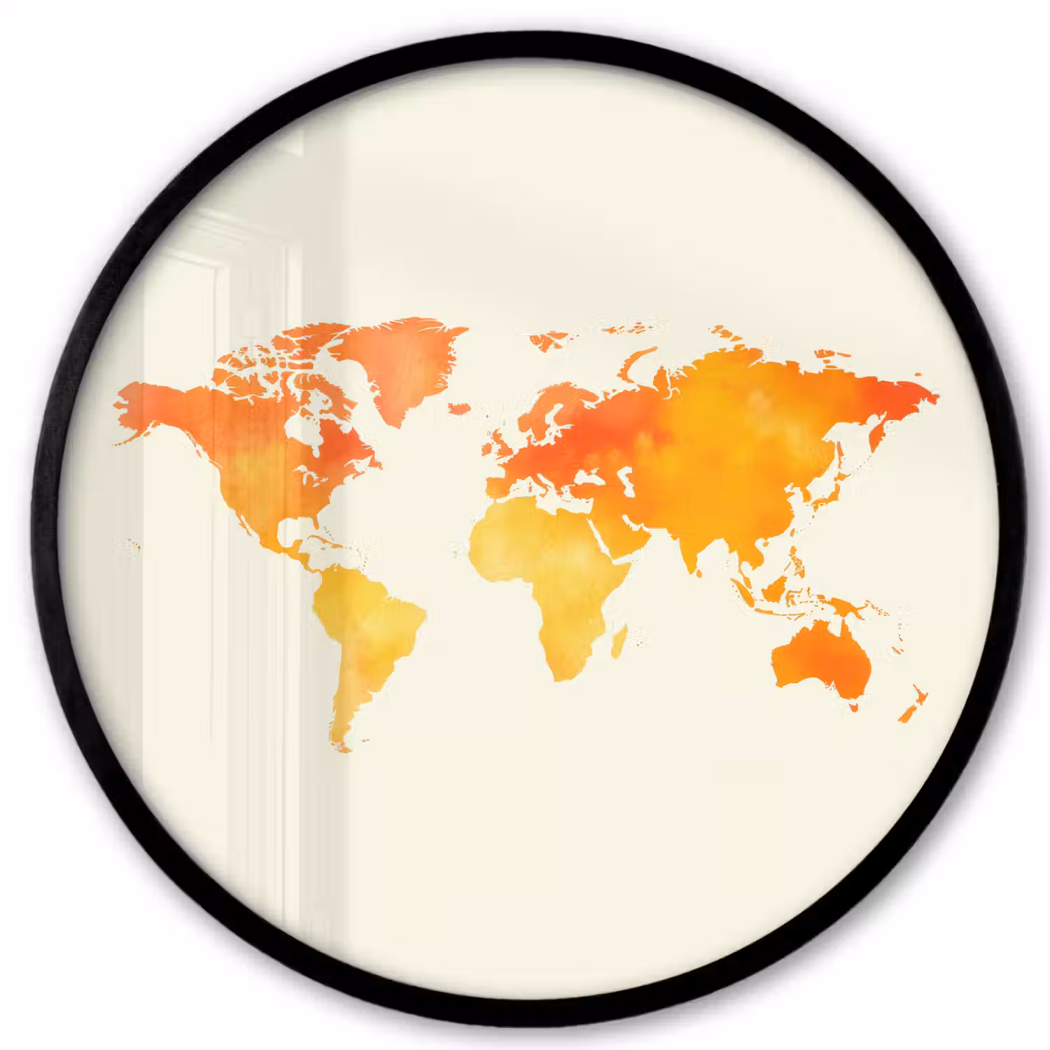 Wereldkaart - Oranje - Kleurrijk Fotolijst rond zonder passe partout klein -3d