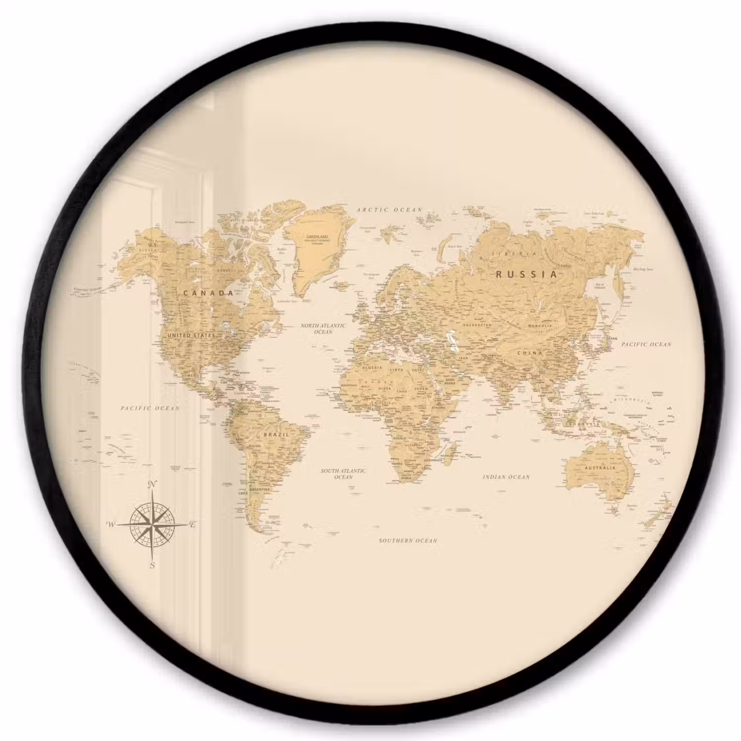 Wereldkaart - Realistisch - Beige Fotolijst rond zonder passe partout klein -3d