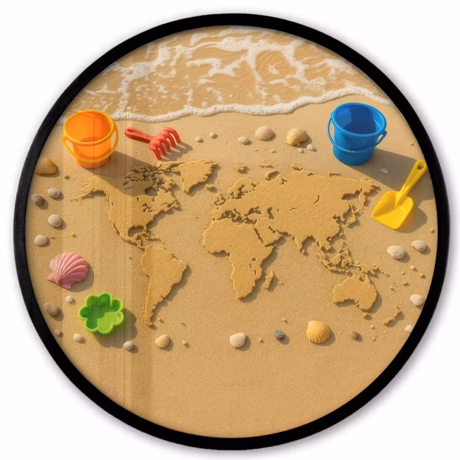 Wereldkaart - Zand - Kleurrijk - Zomer Fotolijst rond zonder passe partout klein -3d