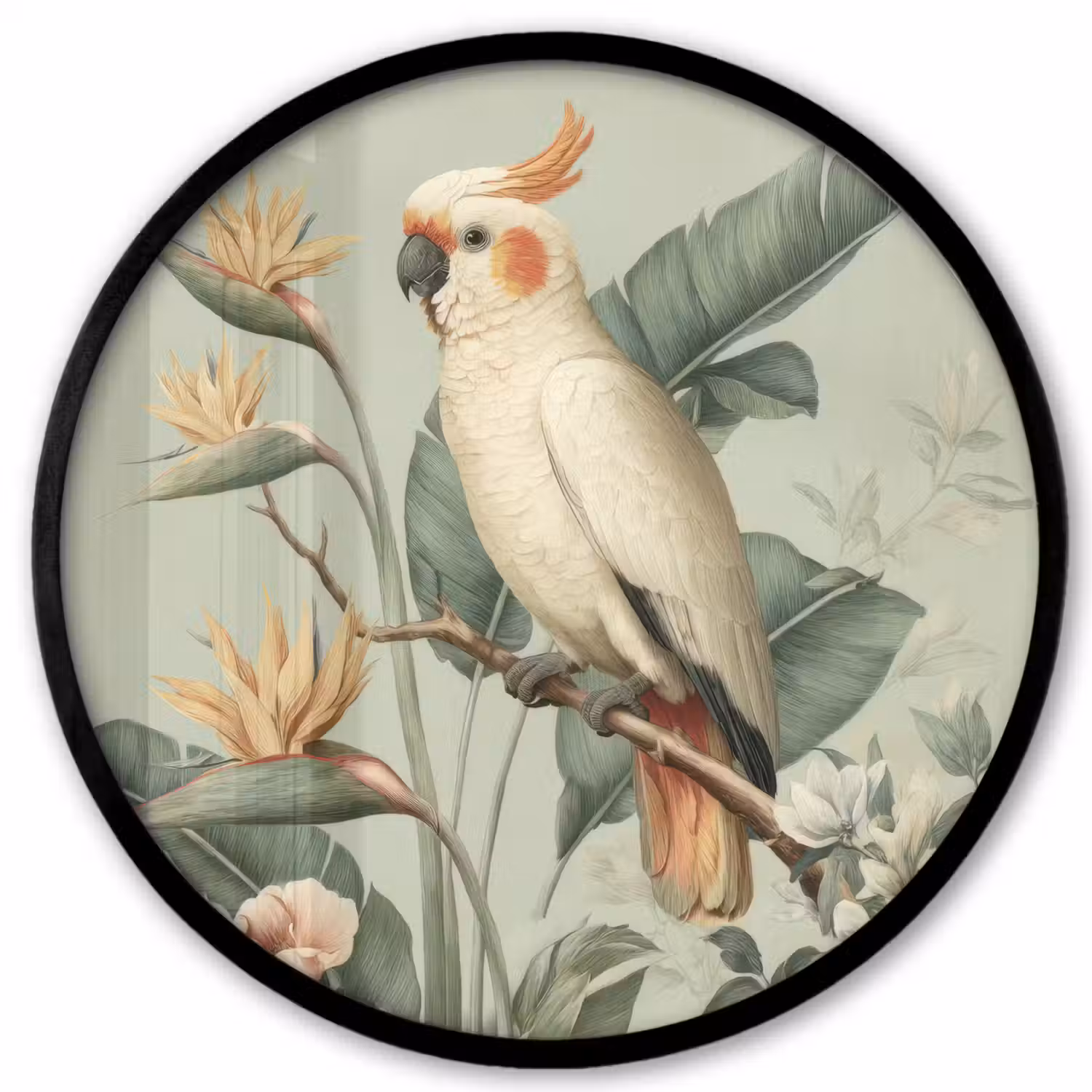 Gele kuifkaketoe - paradijsvogelbloemen - Groen Fotolijst rond zonder passe partout klein -3d