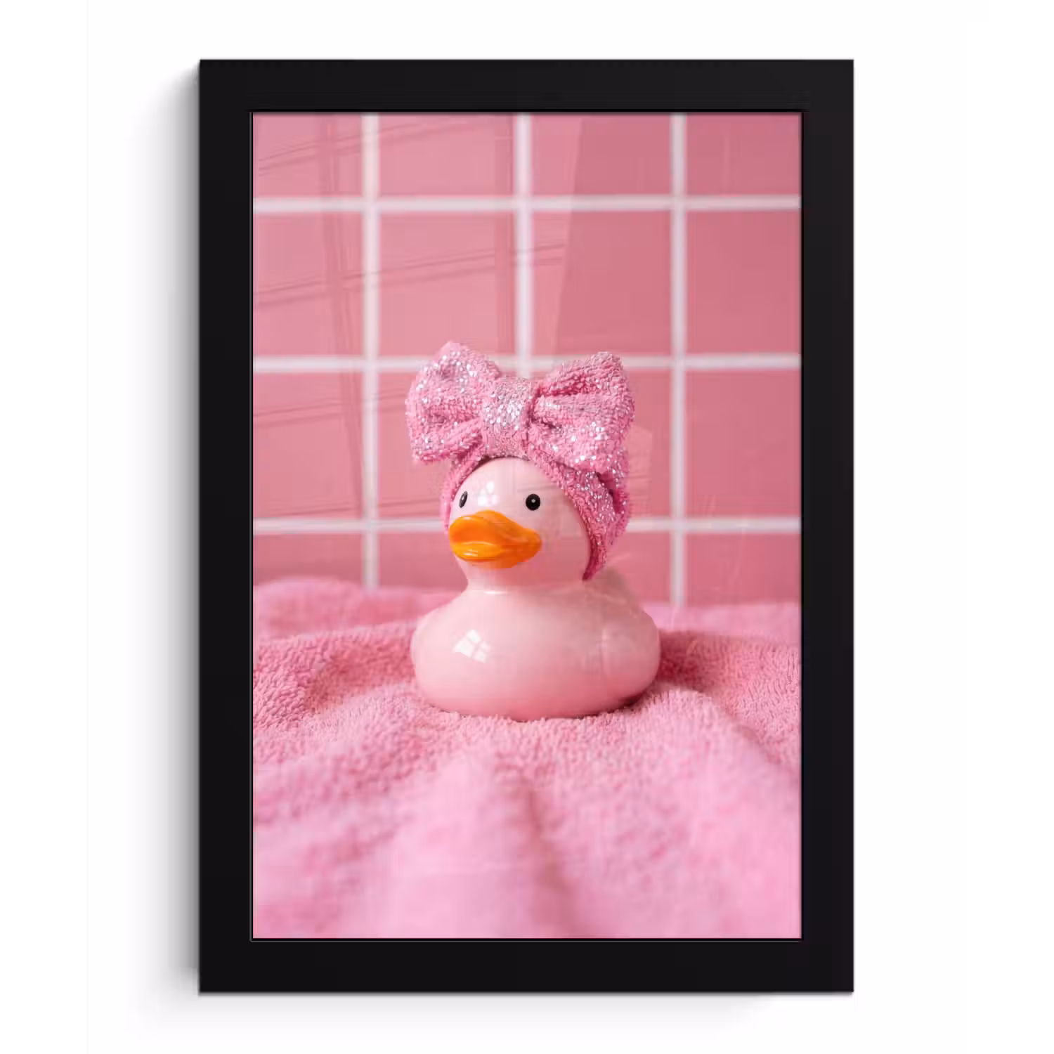 Badeend -Strik - Roze fotolijst zwart zonder passe partout klein -3d