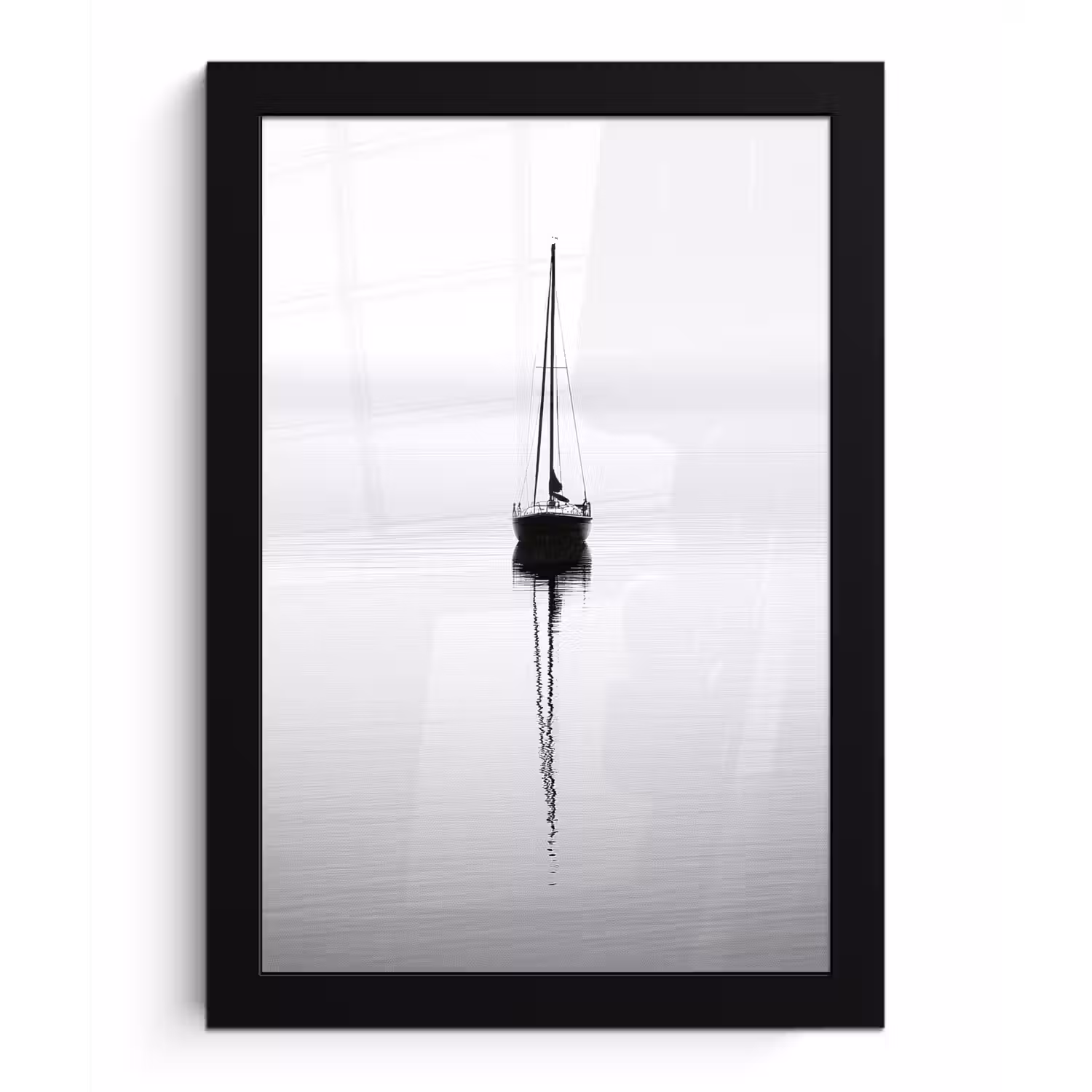 Zeilboot - Zwart - Water - Silhouet fotolijst zwart zonder passe partout klein -3d