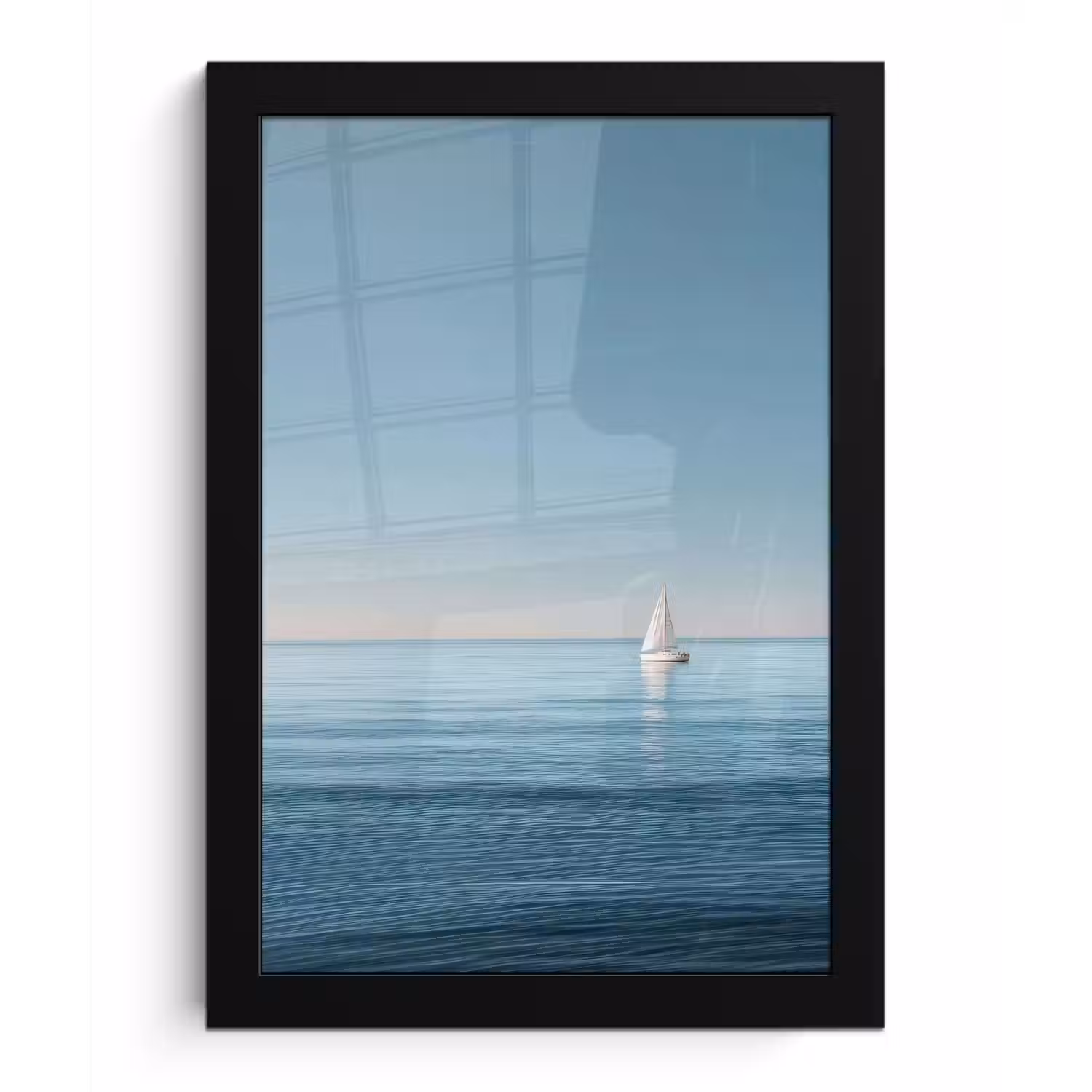 Zeilbootje - Kalme zee - Helderblauwe hemel fotolijst zwart zonder passe partout klein -3d