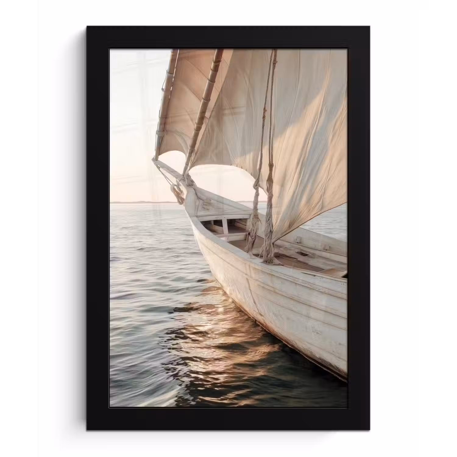 Zeilboot - Zee - Beige - Zon fotolijst zwart zonder passe partout klein -3d