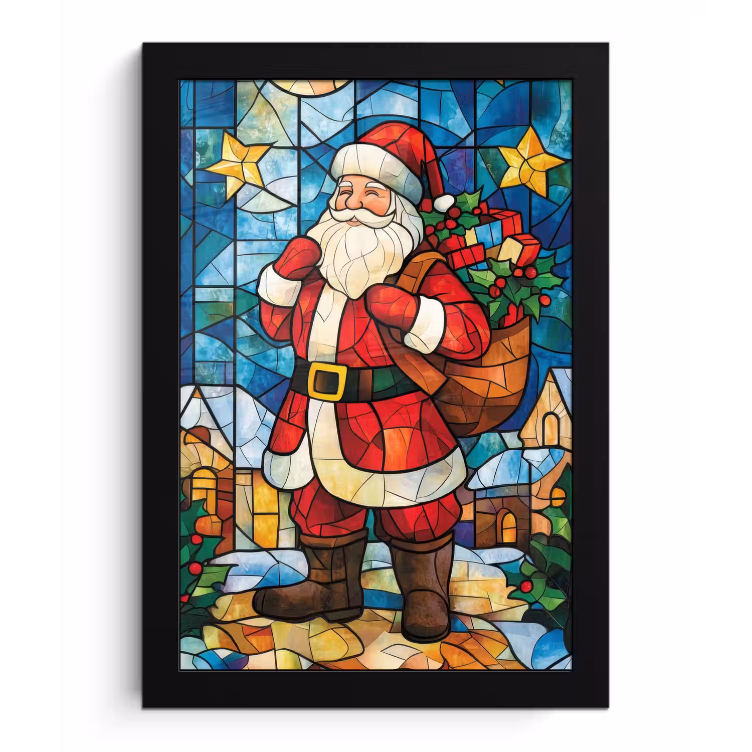 Kerstman - Glas - Kleurrijk fotolijst zwart zonder passe partout klein -3d