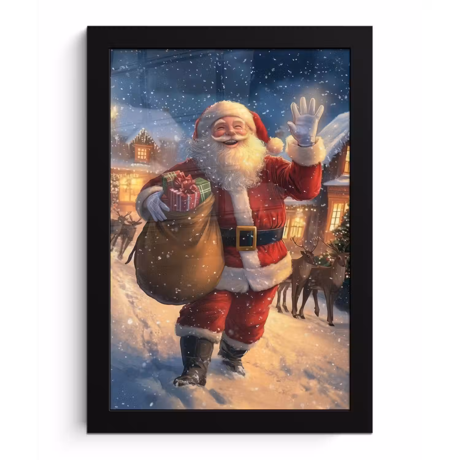Kerstman - Dorp - Hert - Donker fotolijst zwart zonder passe partout klein -3d