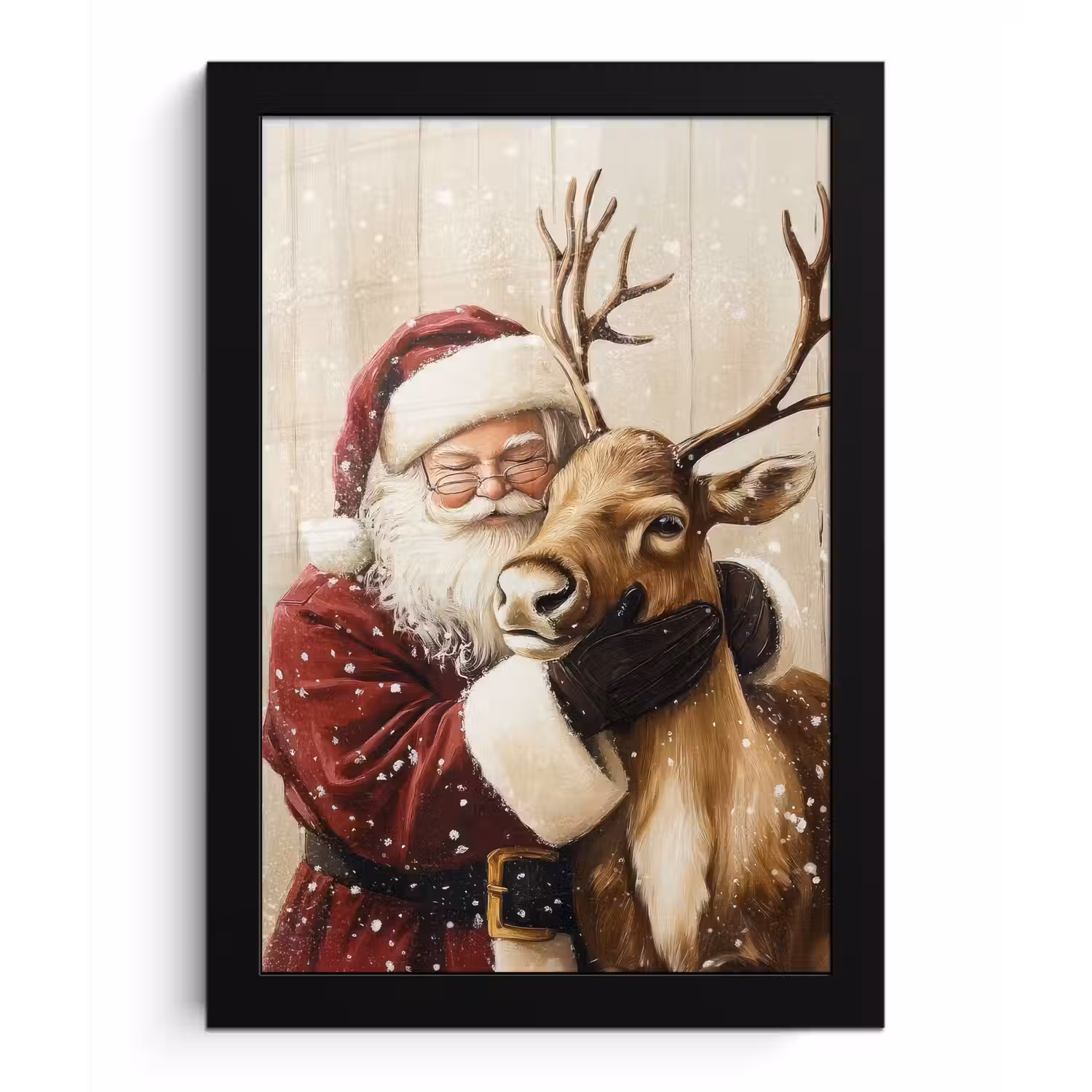 Kerstman - Rendier - Sneeuw - Kleurrijk fotolijst zwart zonder passe partout klein -3d