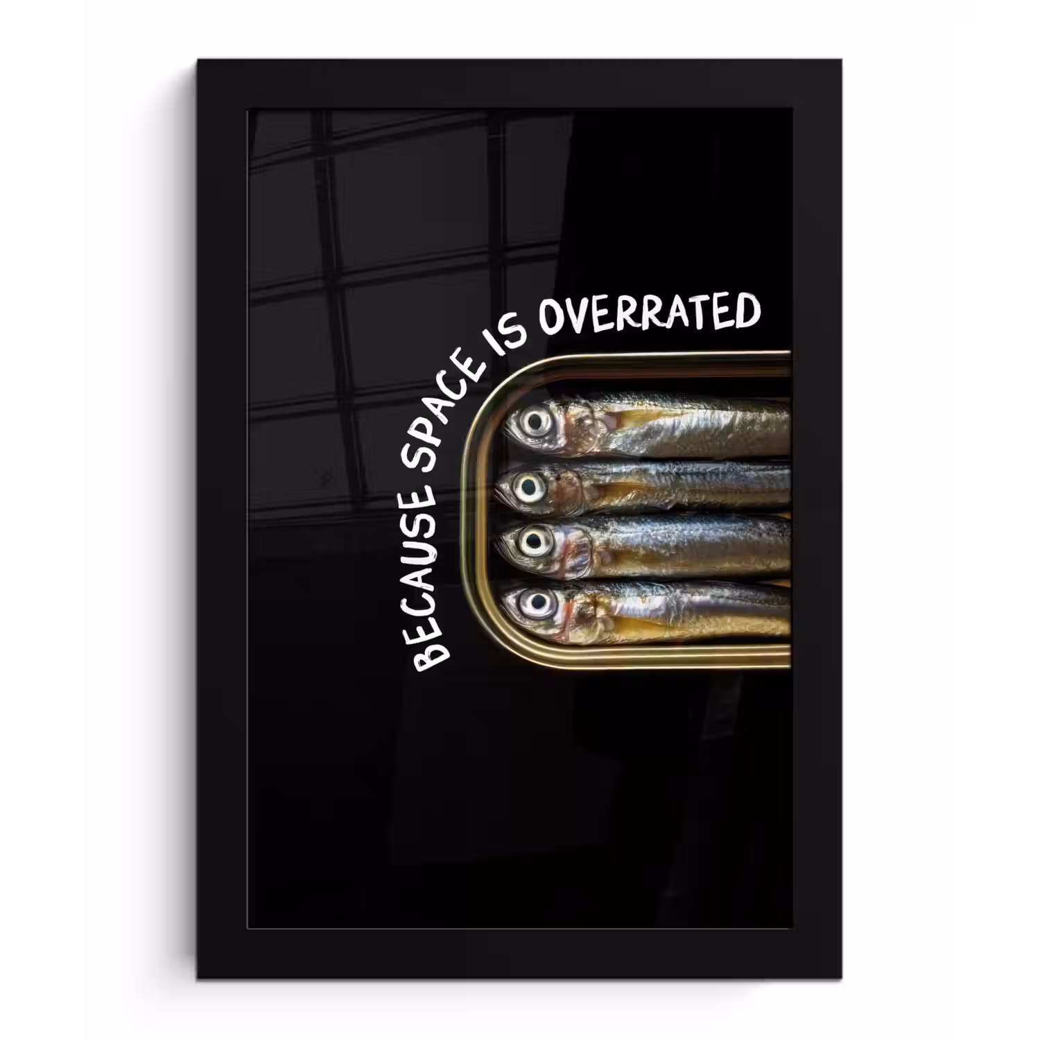 Sardines - Tekst - Vis - Blik fotolijst zwart zonder passe partout klein -3d