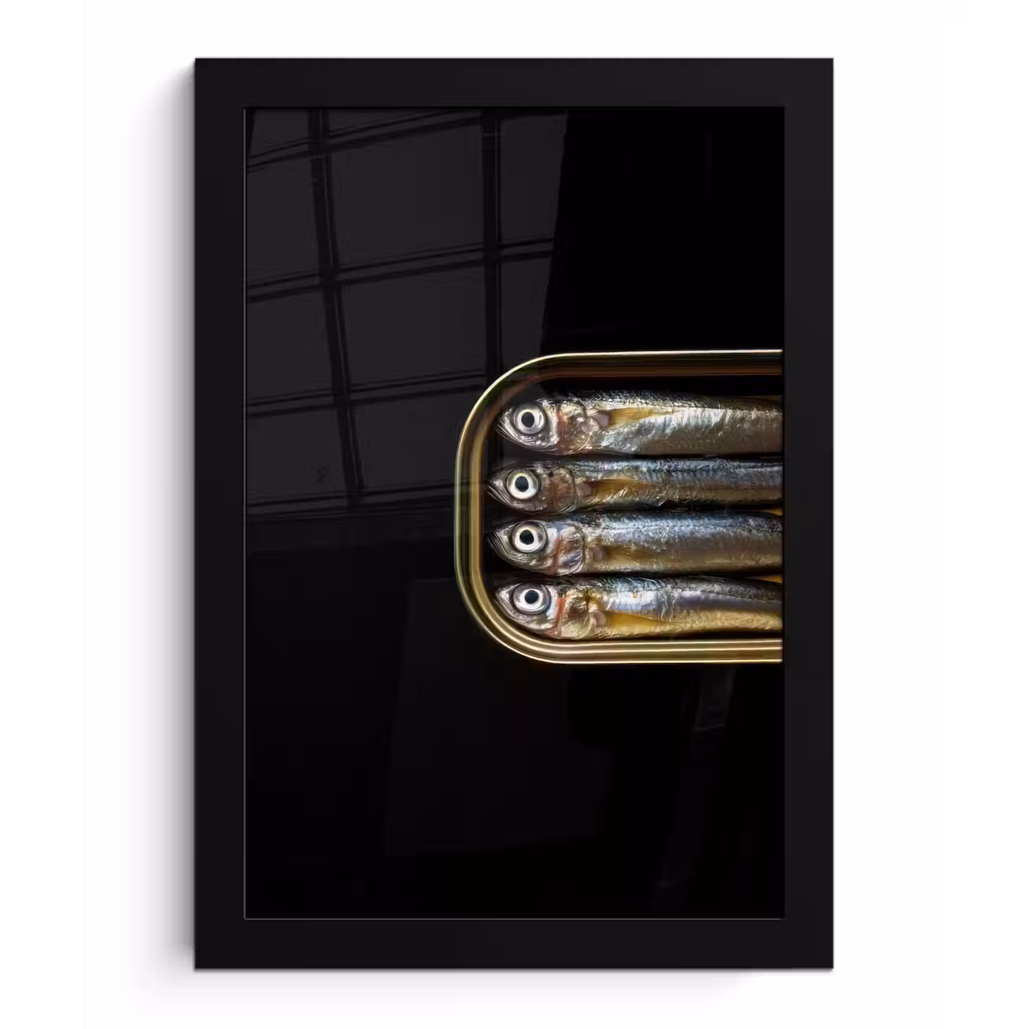 Sardines - Blik - Zwart - Vissen fotolijst zwart zonder passe partout klein -3d